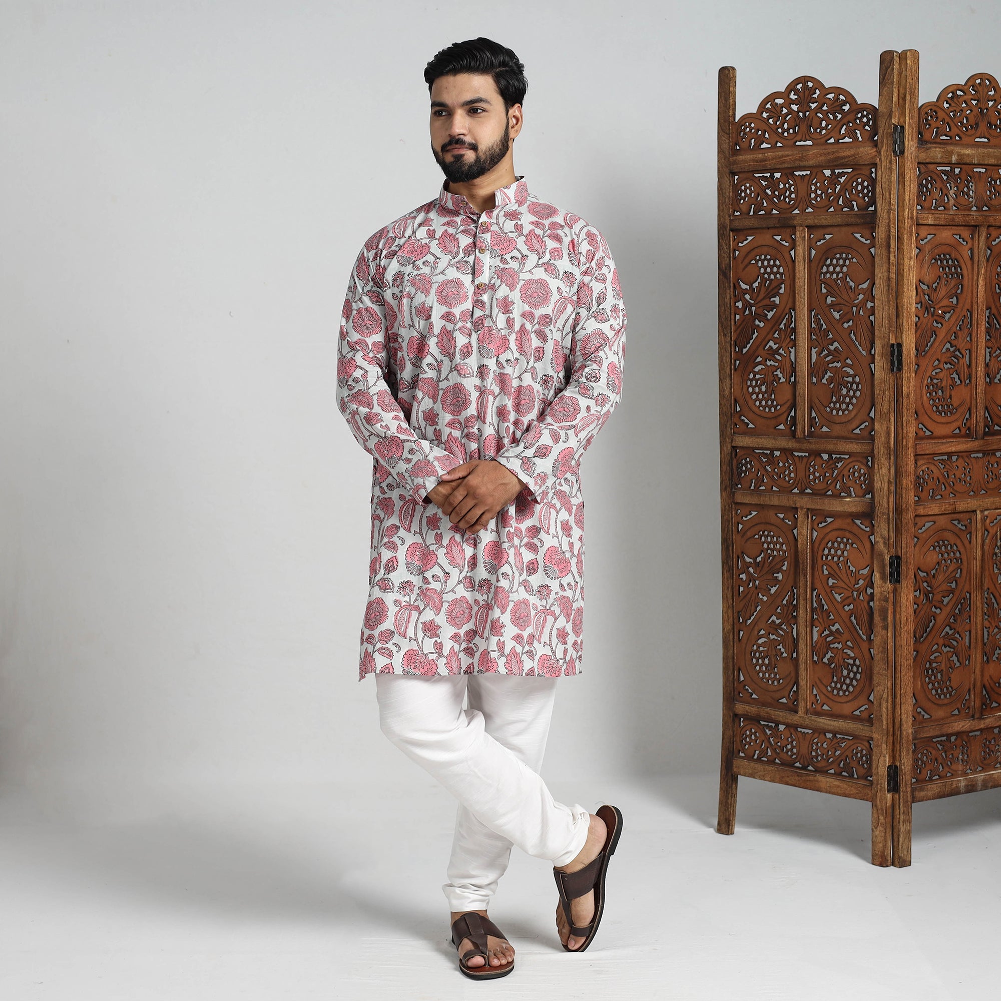 ITOKRI CASUALS Block Print Cotton Sanganeri Kurta for Men (Long) 15 - view 2