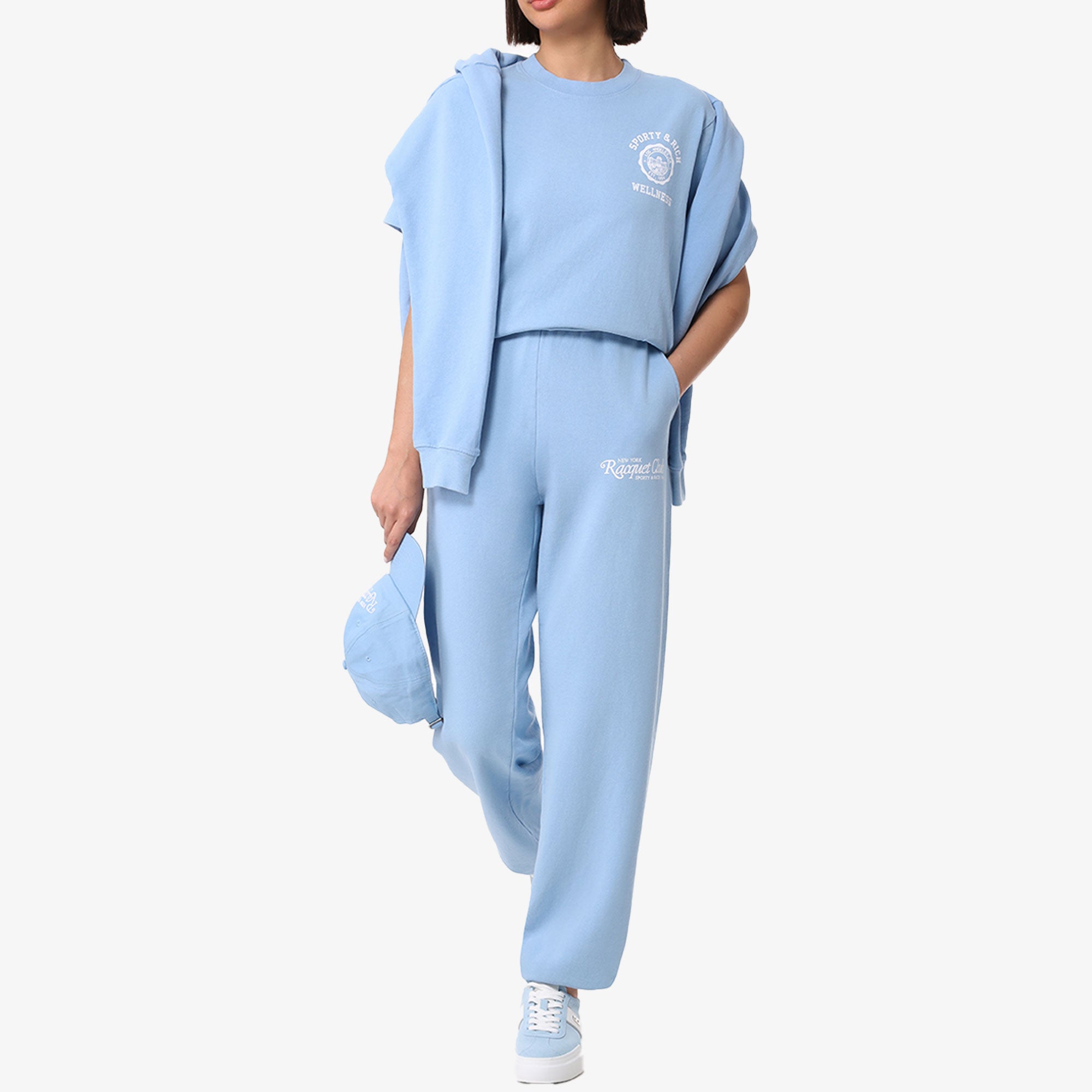 Sporty & Rich | Emblem T-shirt { Sky Blue/white - view 2