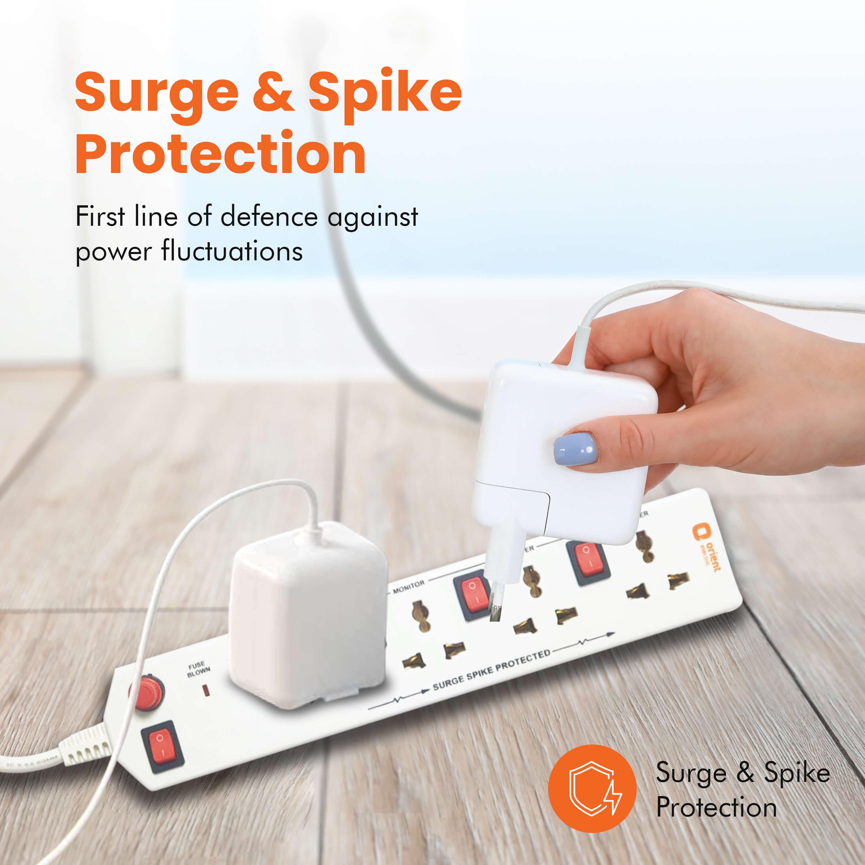 orientelectric 4x4 Socket Extension Board with 2 Metre Wire (White) - view 3