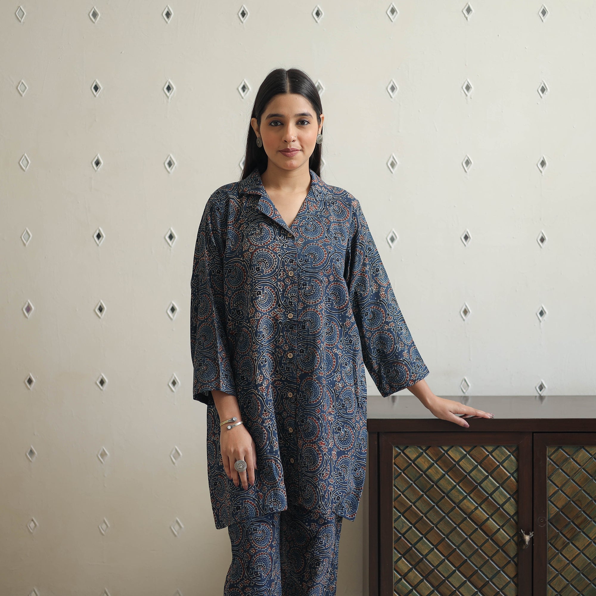 ITOKRI CASUALS Blue - Block Printed Cotton Ajrakh Co-ord Set 03