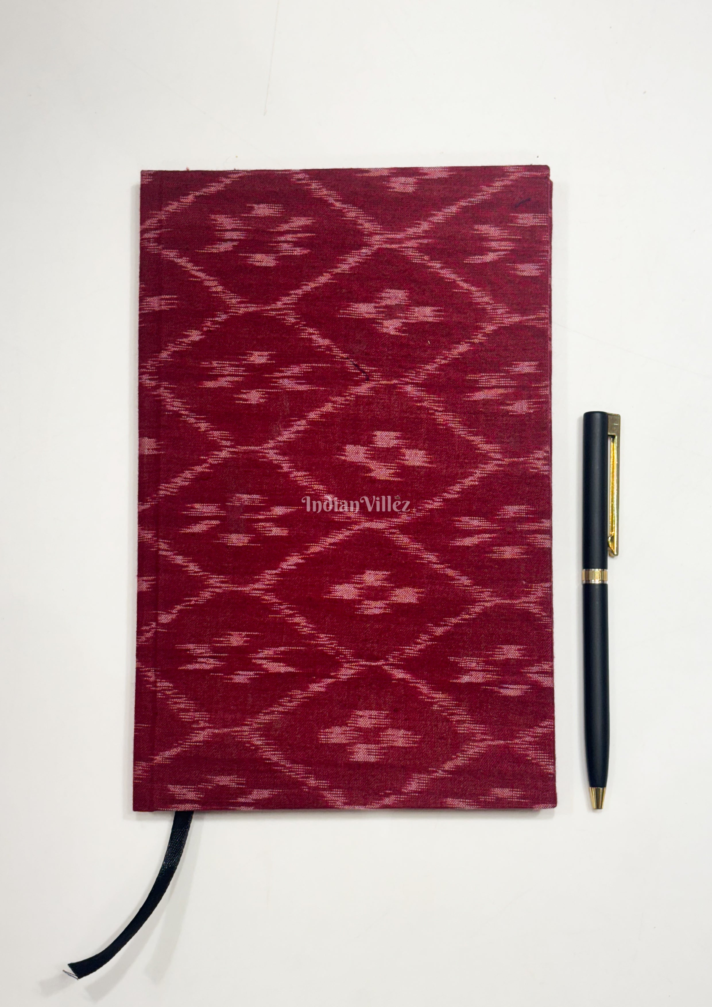 IndianVillèz Red Handmade Ikat Woven Cotton Fabric Cover Diary - view 2