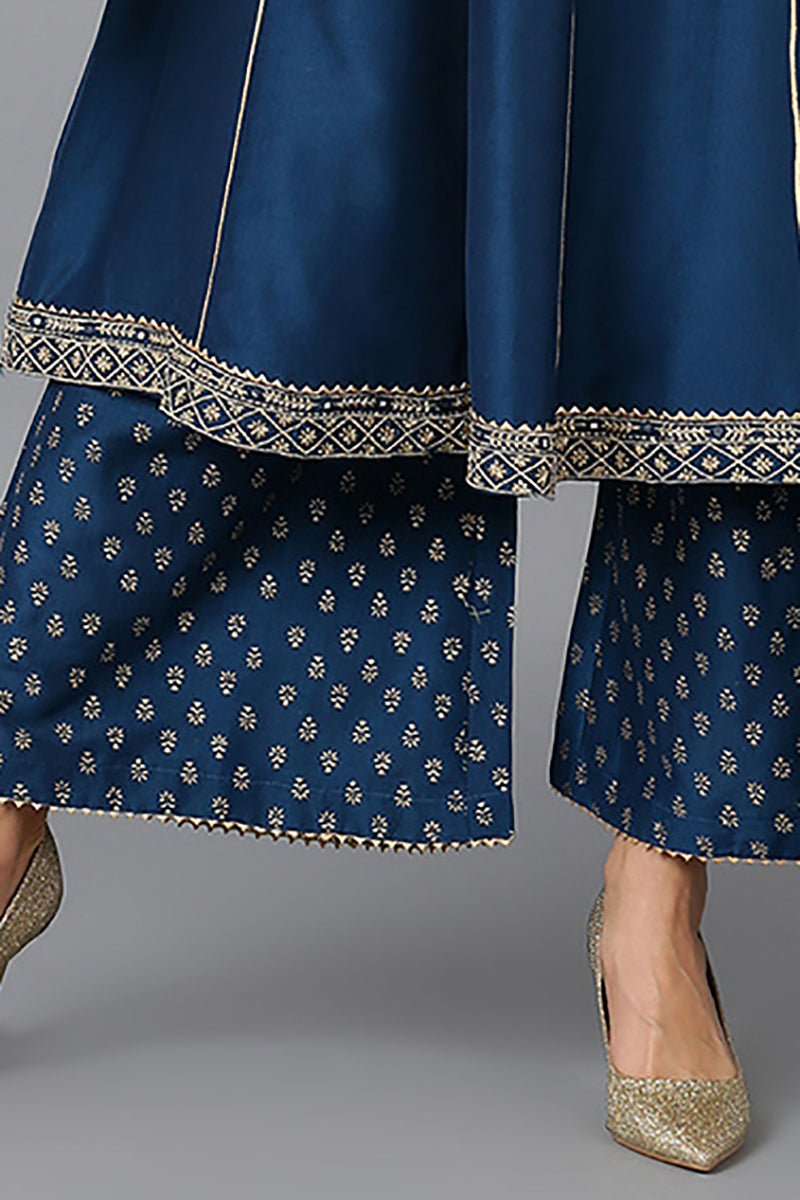 Ahika Teal Blue Silk Blend Ethnic Motifs Anarkali Suit Set PKSKD1930 - view 7