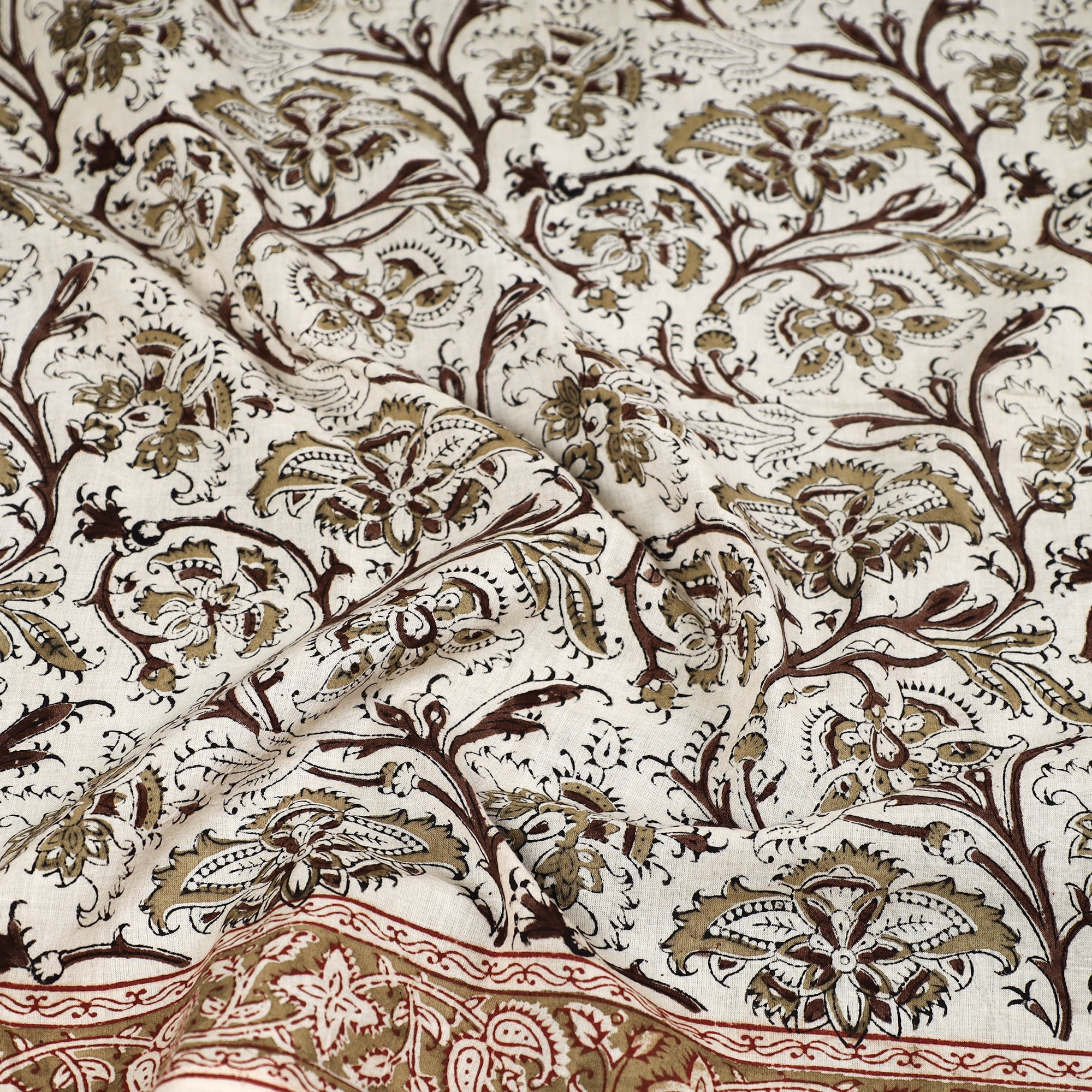 PITCHUKA SRINIVAS KALAMKARI PEDANA Beige - Pedana Kalamkari Block Printed Natural Dyed Cotton Scarf 77 - view 2