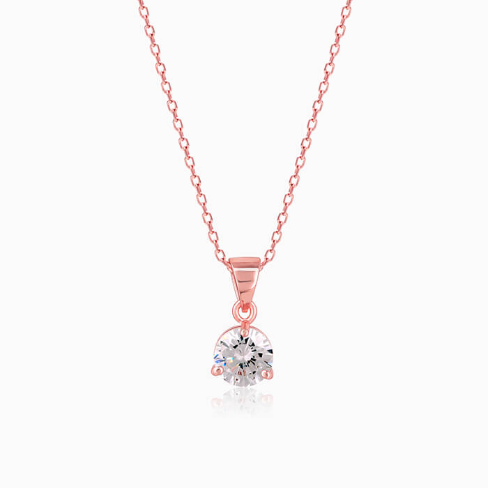 GIVA Jewellery Rose Gold Classic Zircon Pendant with Link Chain