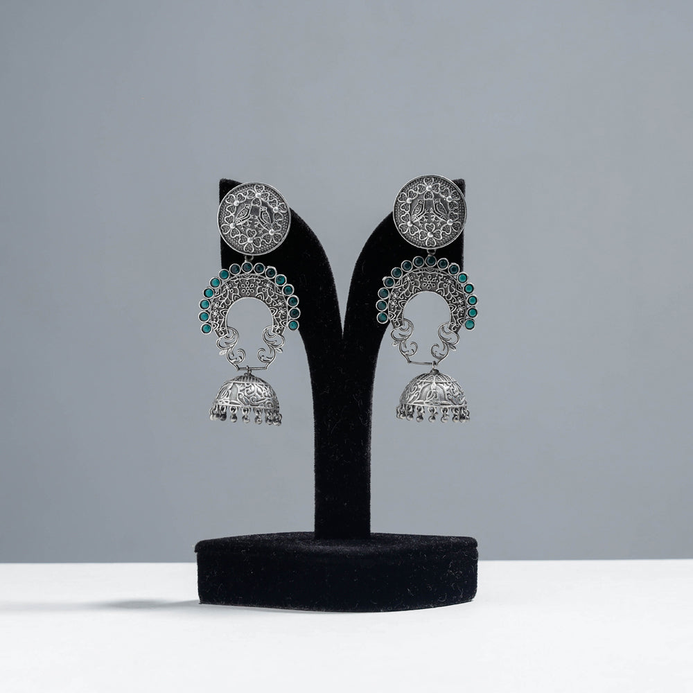 WHITE RIVER STORIES Antique Silver Finish Oxidised Brass Base Jhumki Earrings