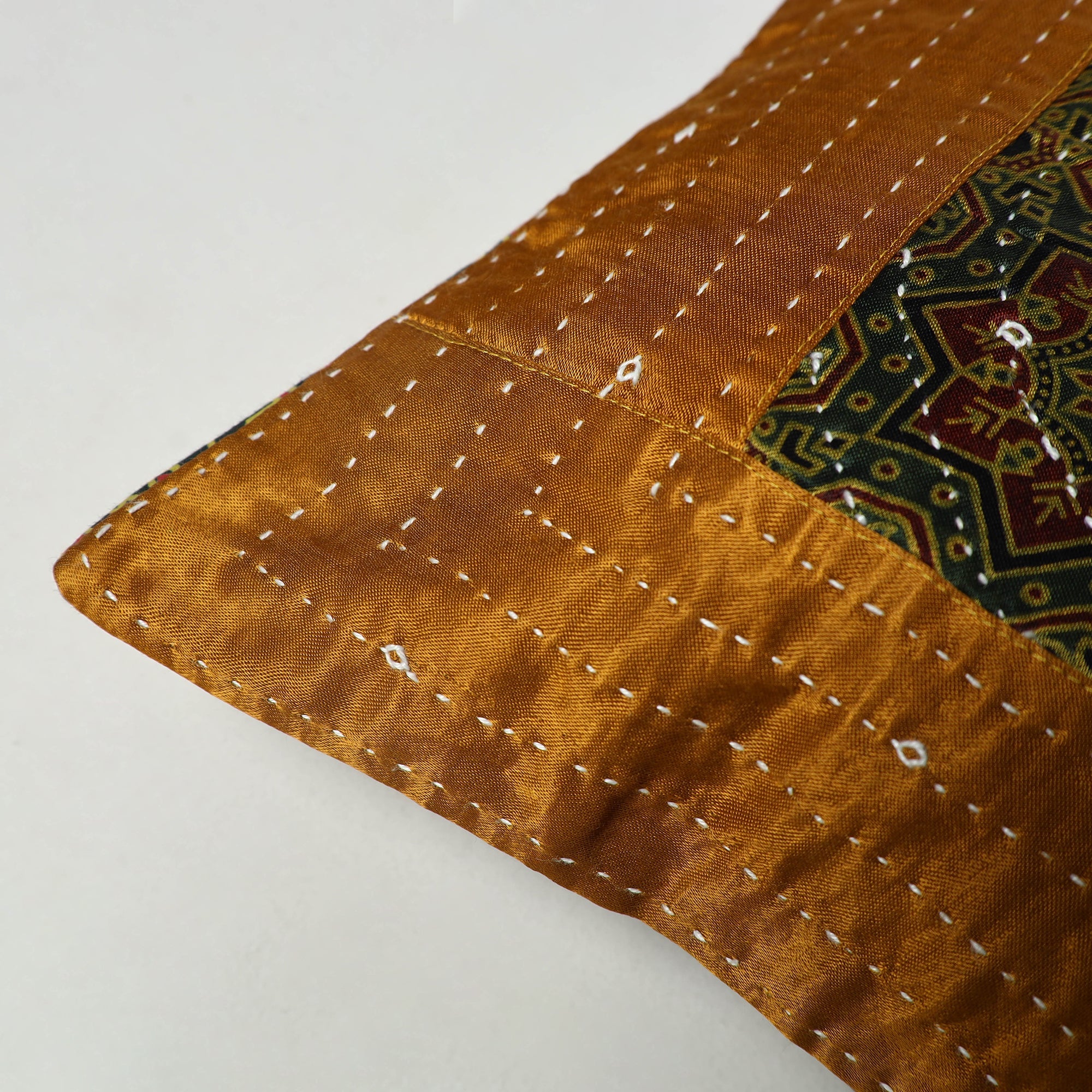 KACHCHH JI CHHAAP Brown - Kutch Embroiderd Mashru Silk Ajrakh Print Cushion Cover 02 - view 2