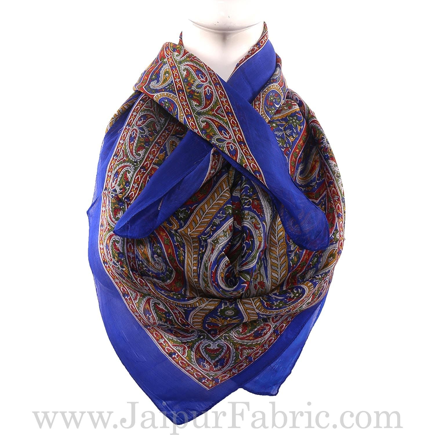 JaipurFabric® Silk Scarf Blue Handmade Print