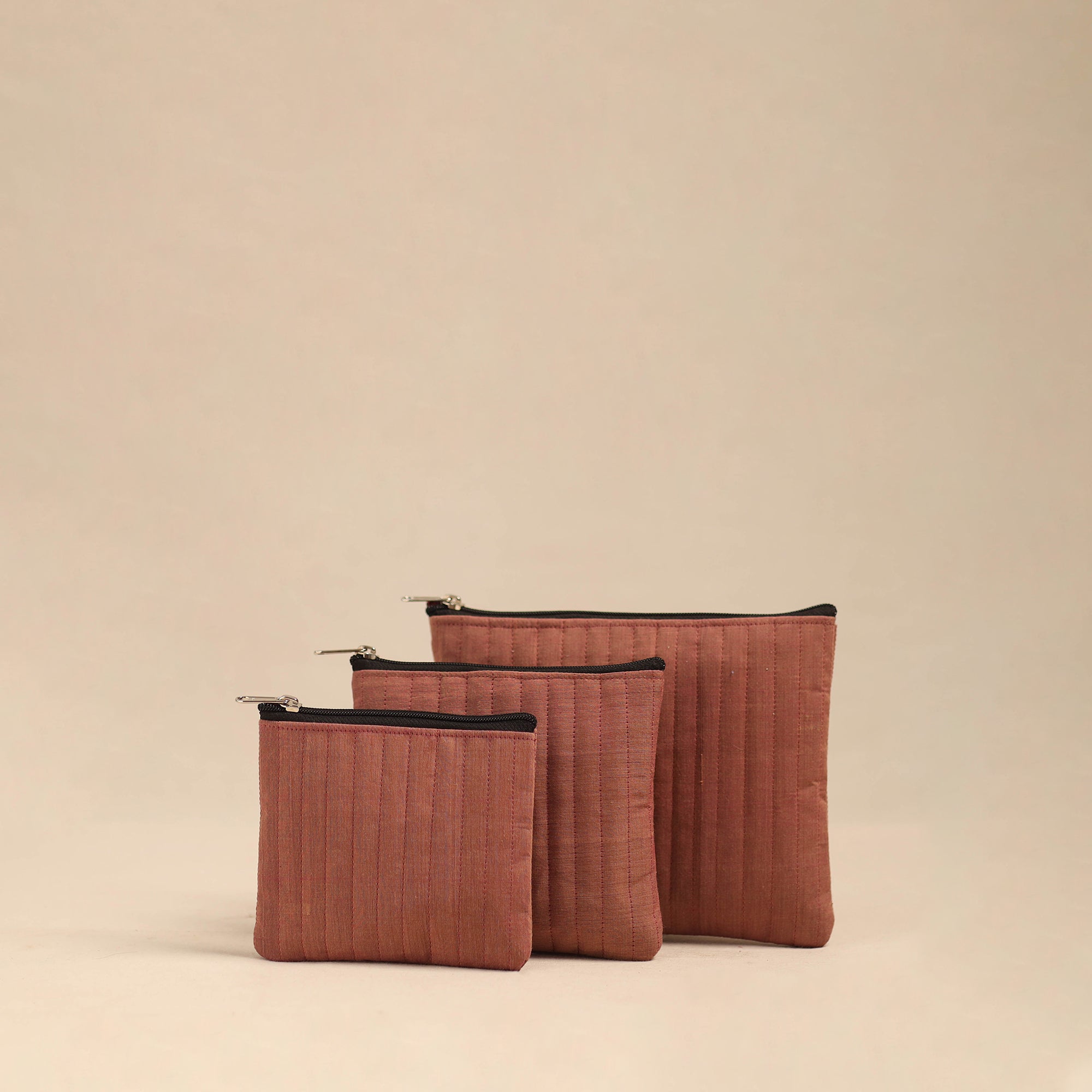 NOORI BAZAR Brown - Handmade Cotton Utility Pouches (Set of 3) 28