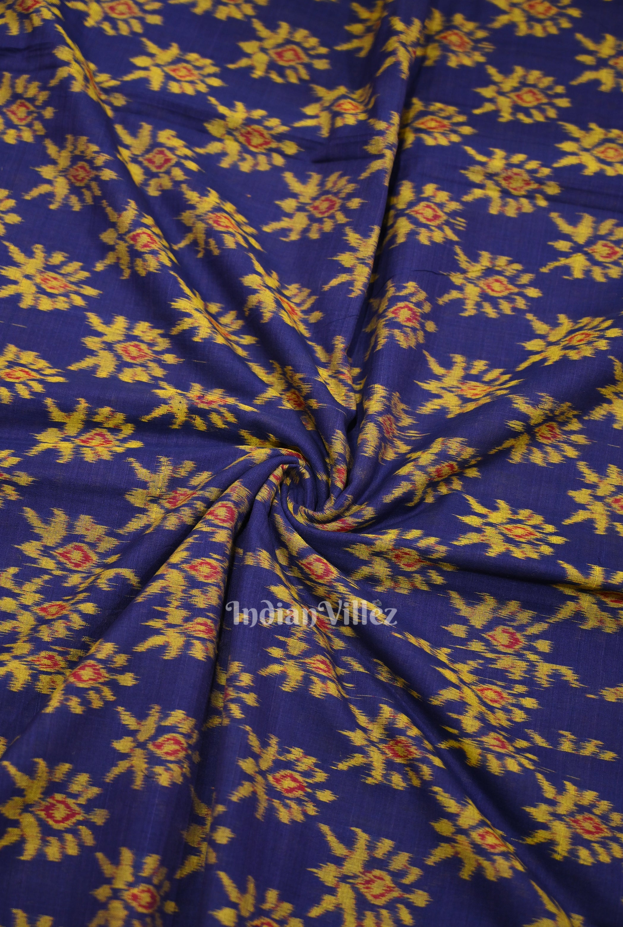 IndianVillèz Blue Floral Theme Sambalpuri Ikat Cotton Fabric