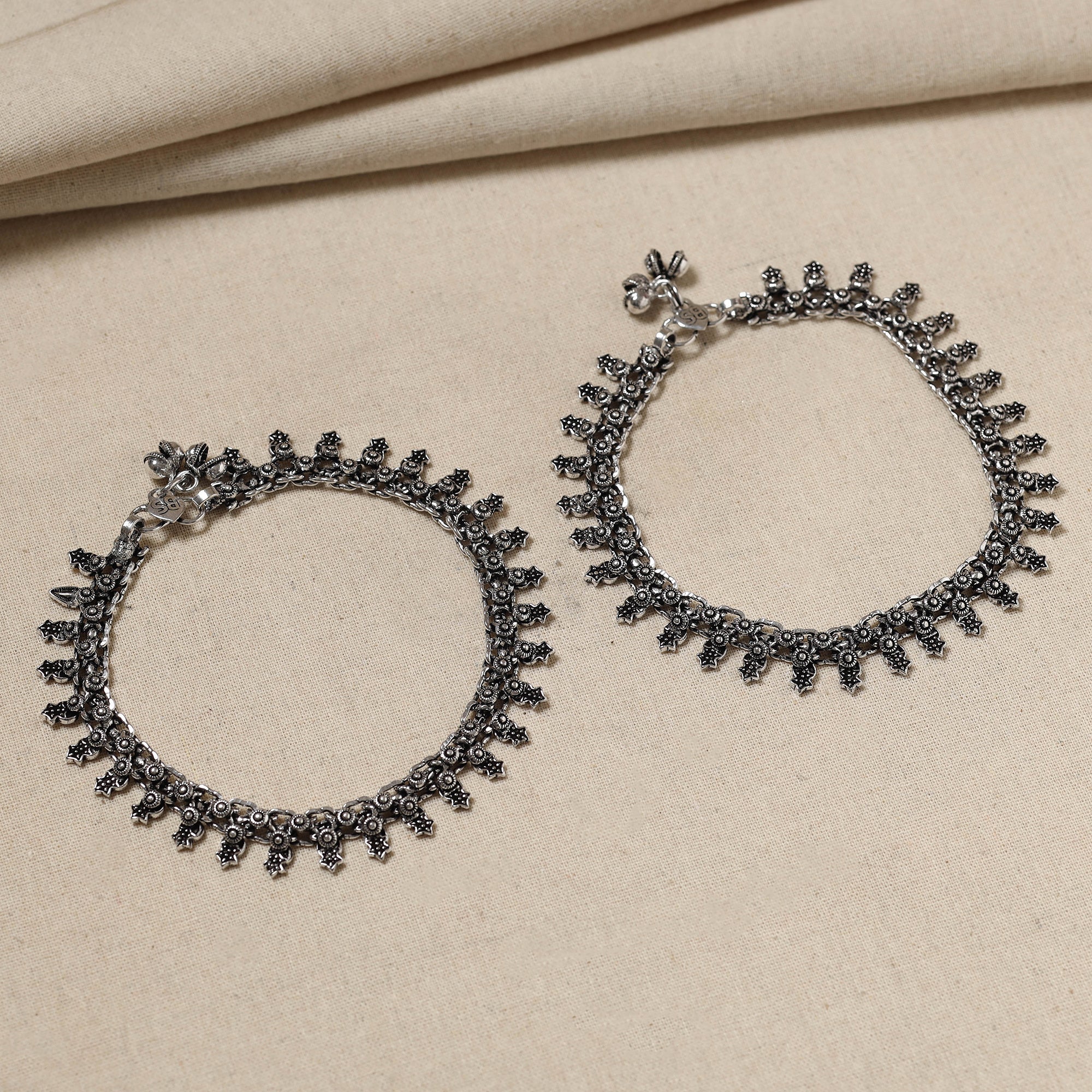 WHITE RIVER STORIES Antique Finish Oxidised German Silver Payal (pair)