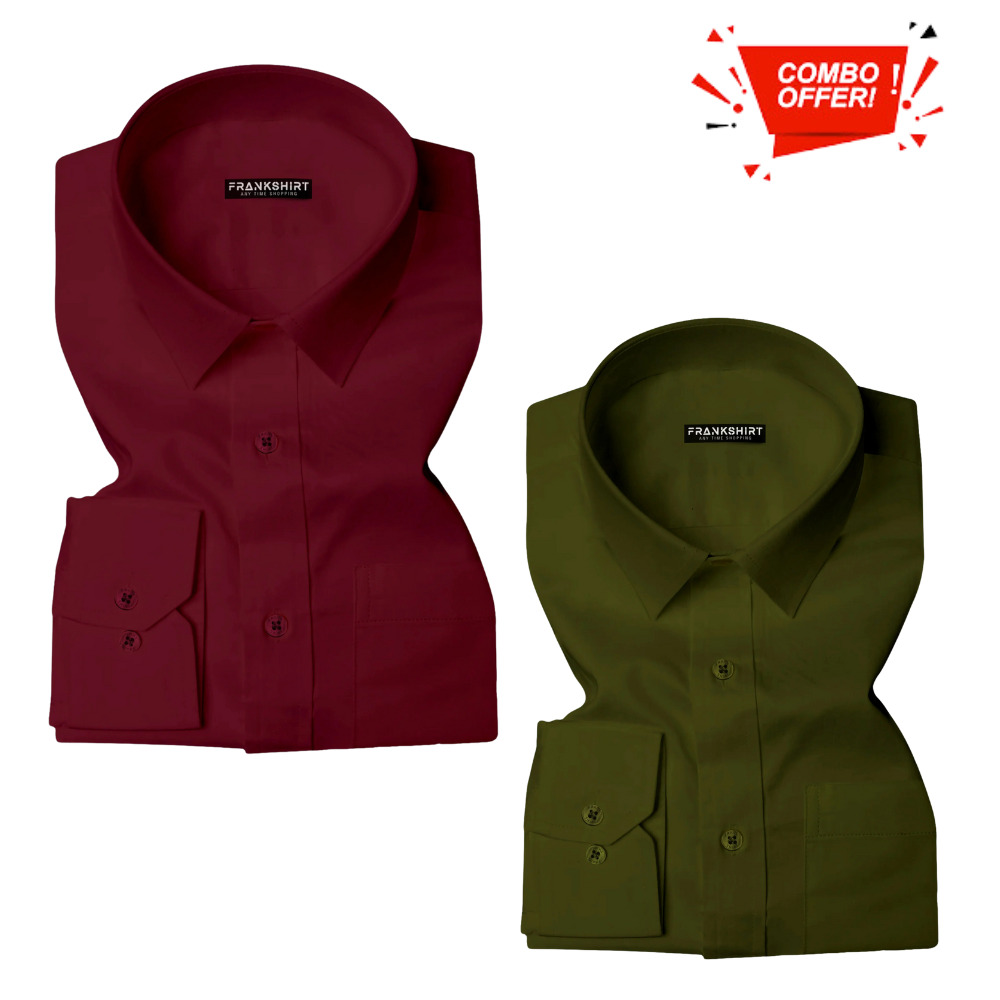 BlackTree Pack of 2 Cotton Shirt for Man (Maroon and Bottle Green)