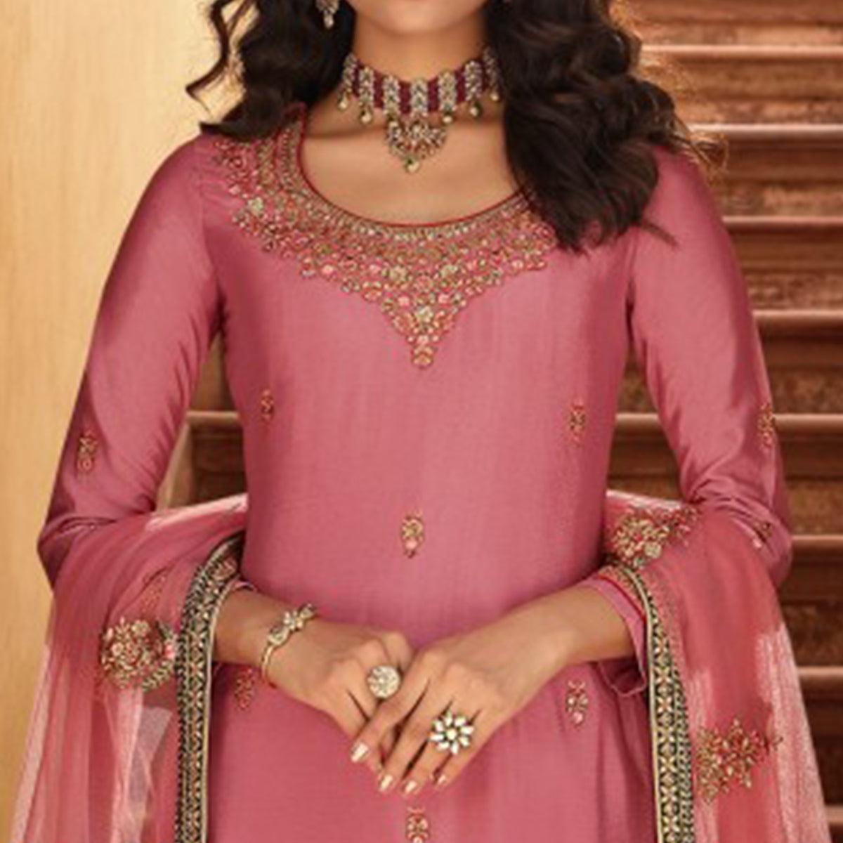 Peachmode Seller Mauve Embroidered Georgette Lehenga Kameez - view 2