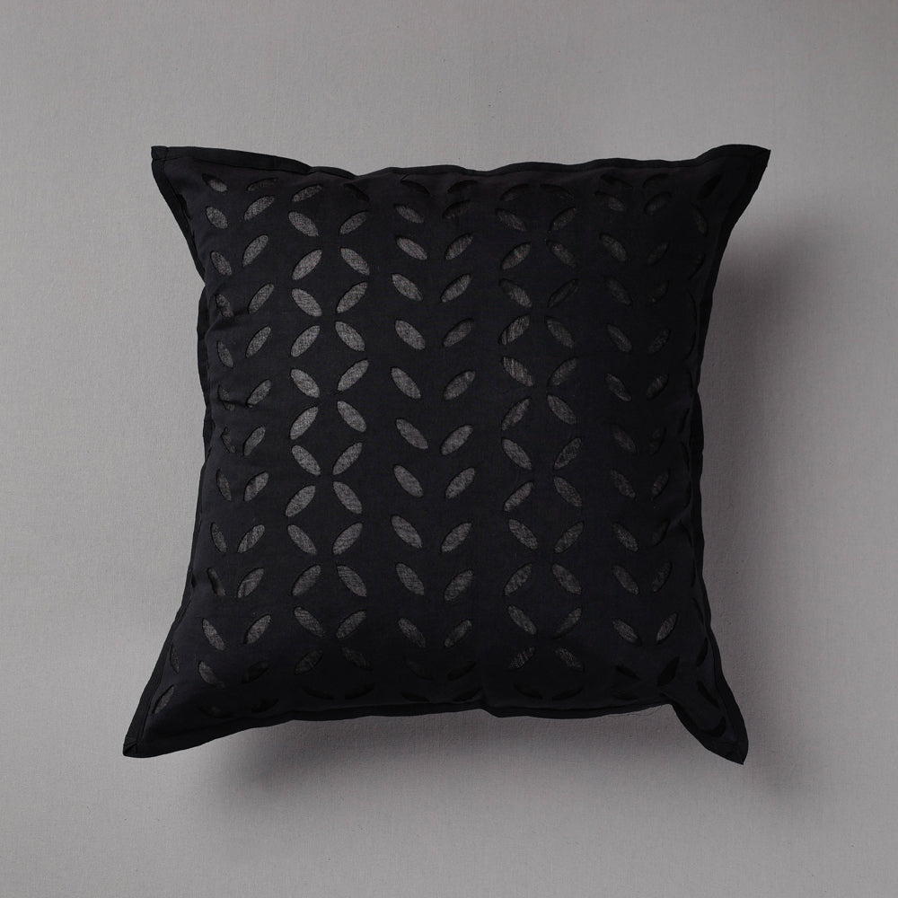 SHADES OF MARUDHARA Black - Cutwork Cotton Applique Cushion Cover (16 x 16 in)