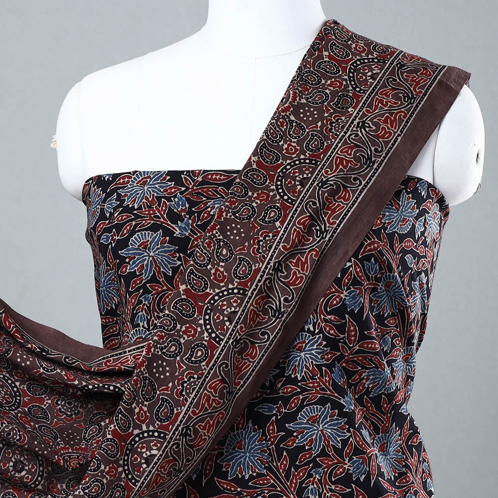 AJRAKH BY JABBAR KHATRI Black - 3pc Ajrakh Block Printed Cotton Suit Material Set - view 3