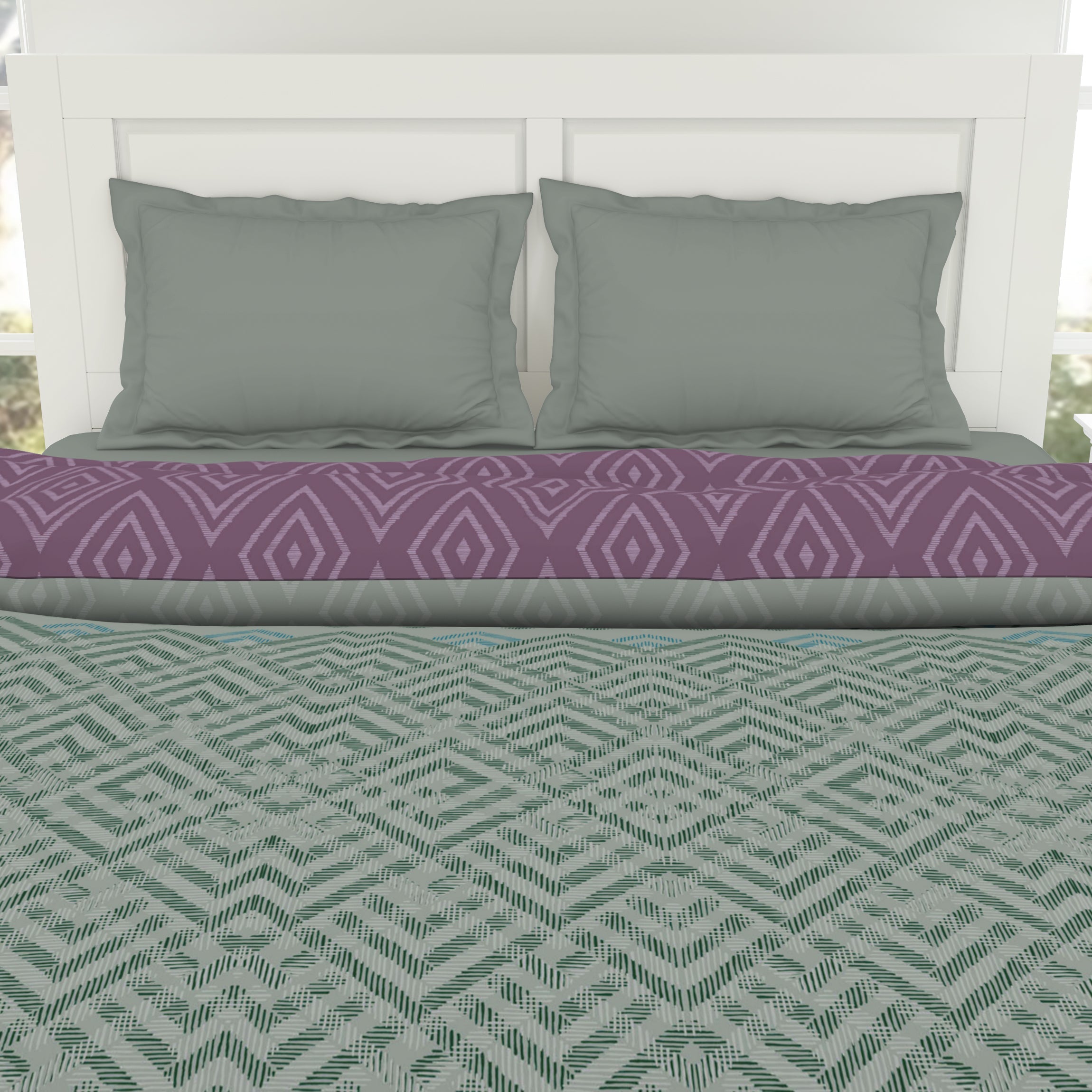Spaces India Geometric Harbour Grey - Light Teal 100% Cotton Shell Double Quilt / AC Comforter - Geospace By Spaces - view 4