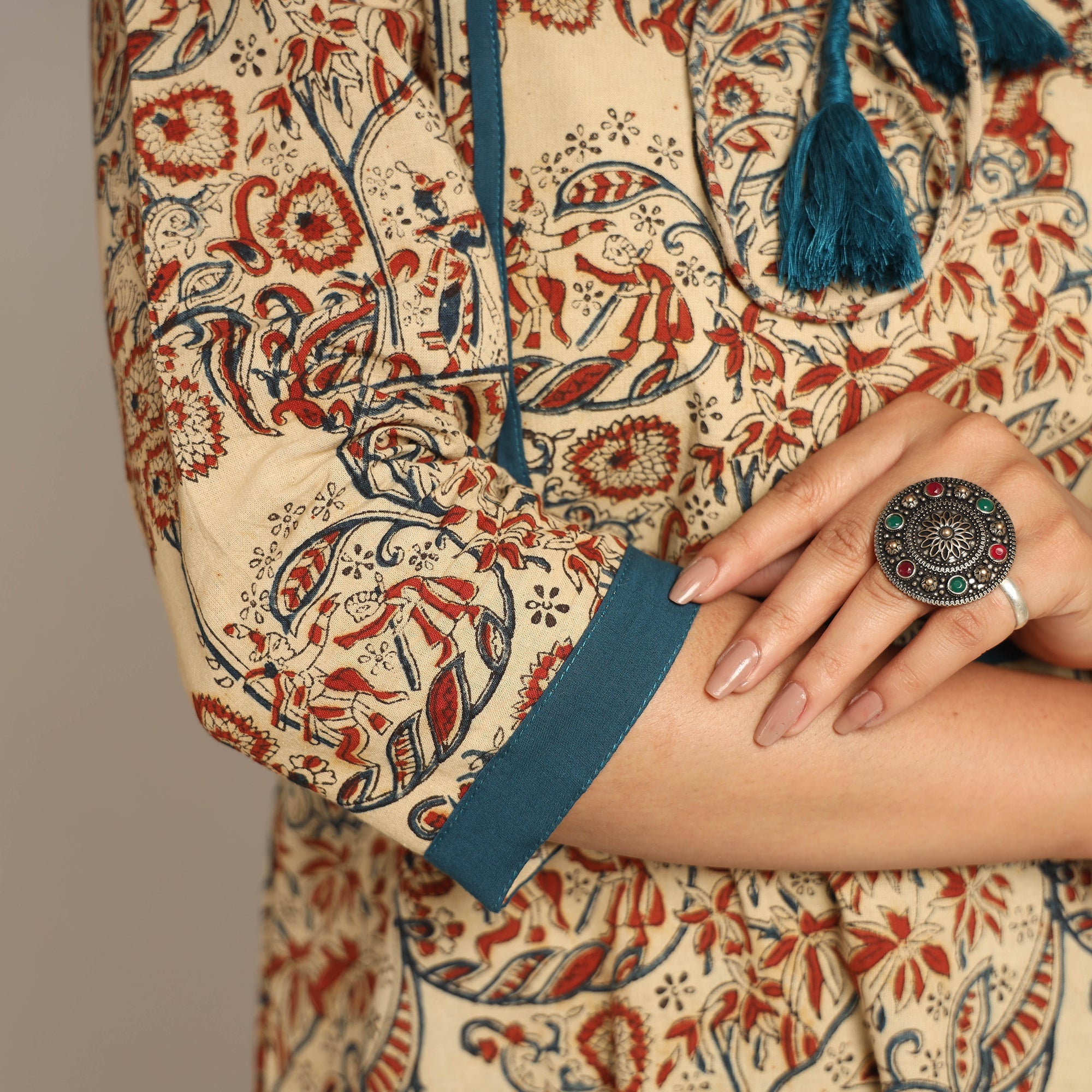 ITOKRI CASUALS Beige - Pedana Kalamkari Block Printed Cotton Kurta with Palazzo Set - view 5