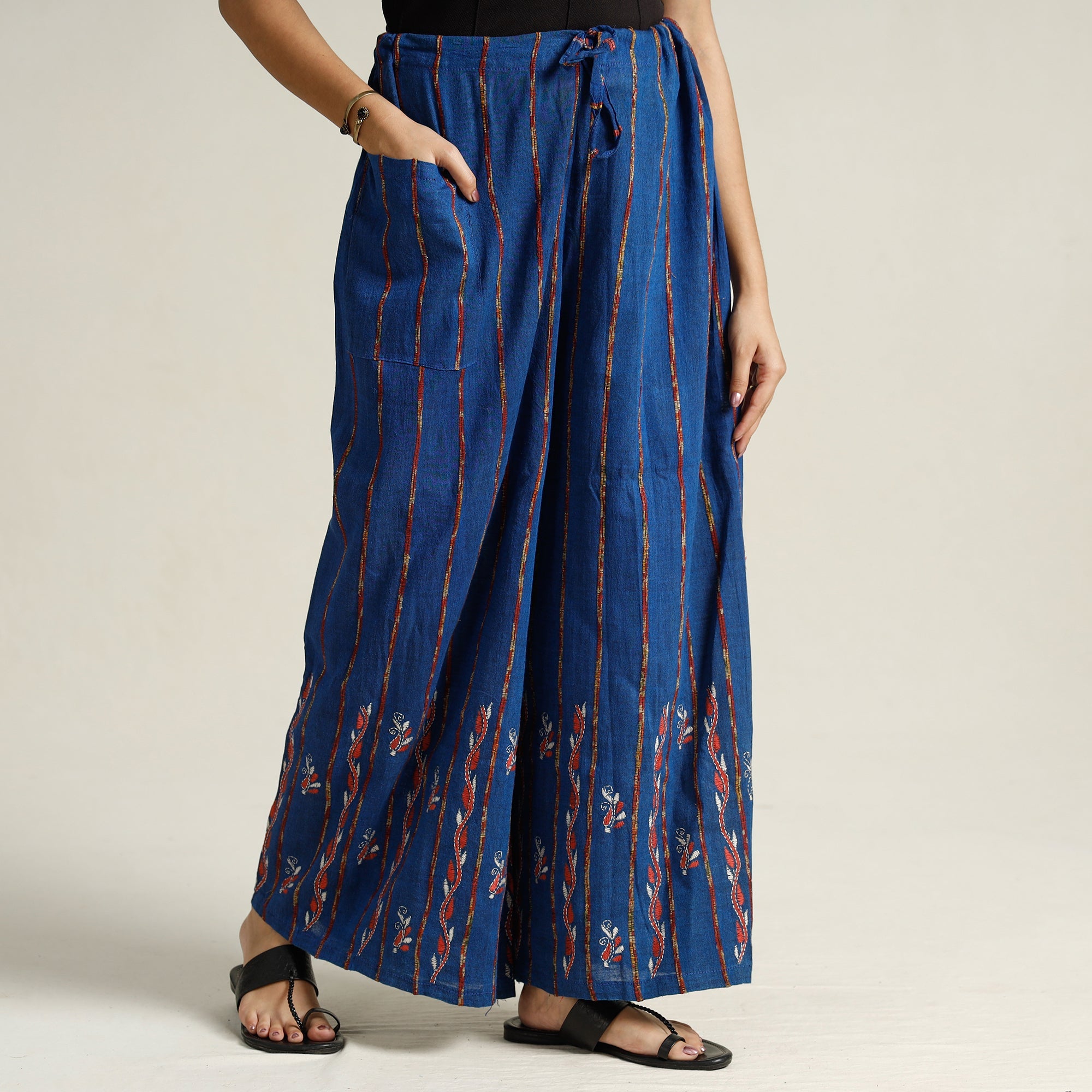 ASALKAAR Blue - Bengal Khesh Weaving Kantha Embroidery Cotton Palazzo 42
