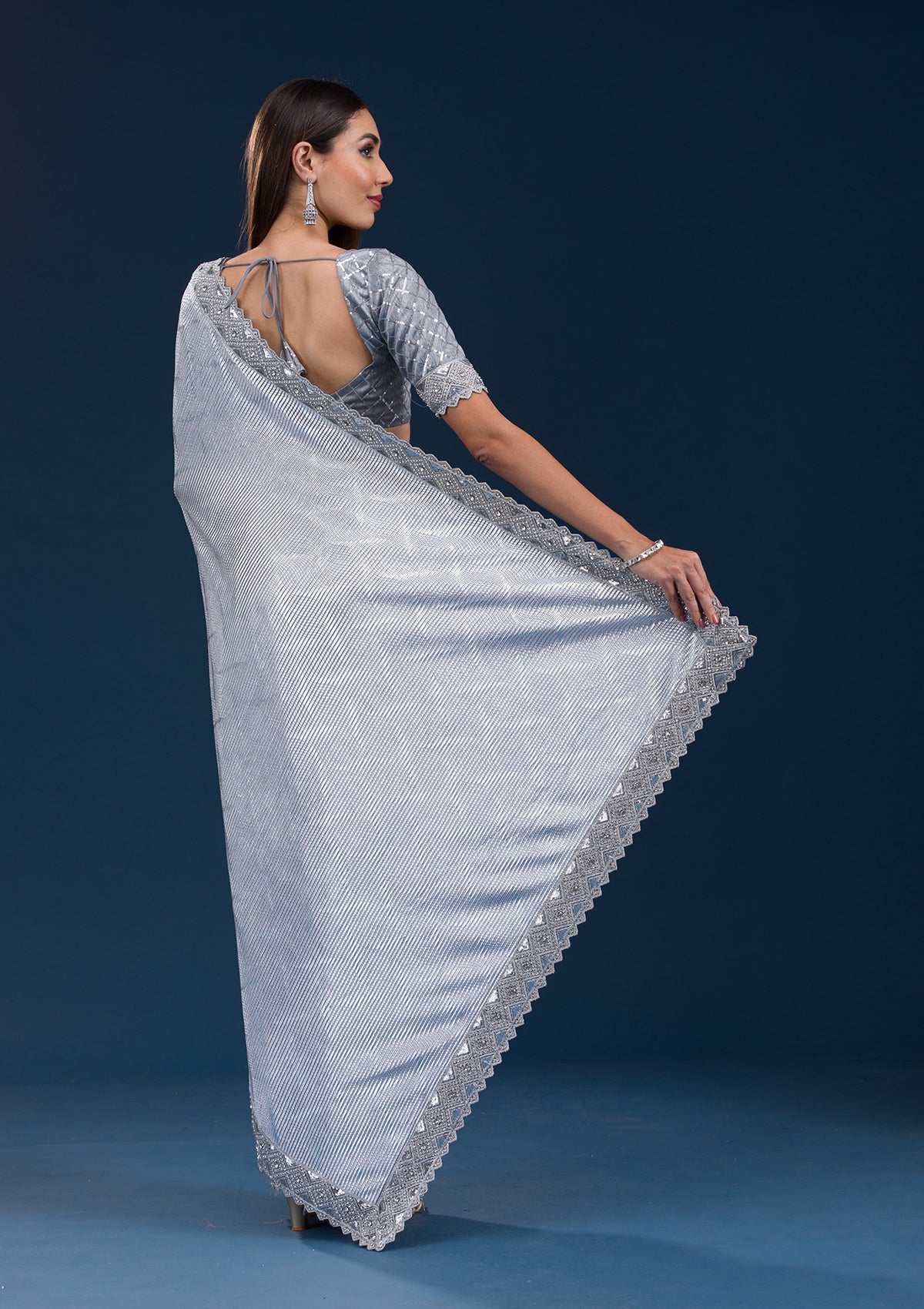 Koskii Grey Stonework Semi Crepe Saree – Women's - view 2