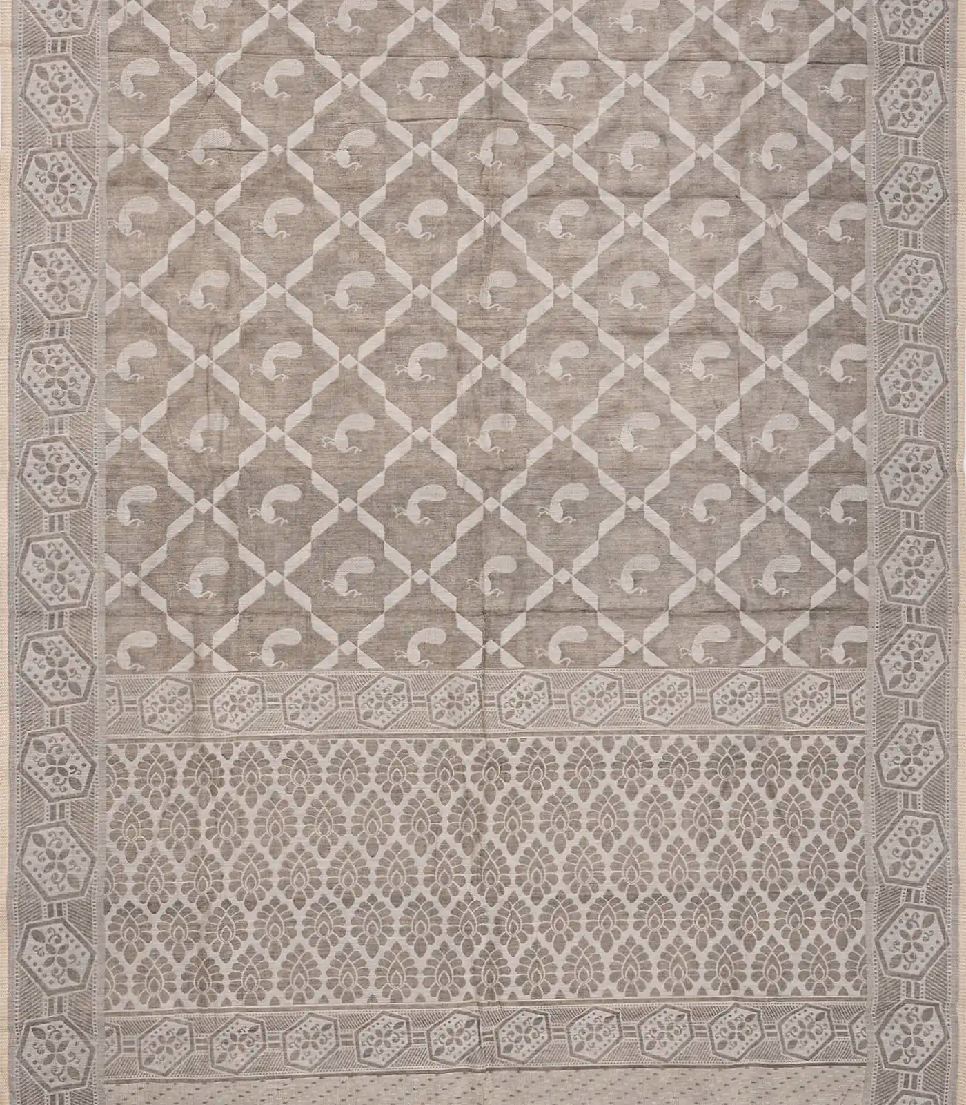 RmKV Grey Handloom Chirala Saree With Peacock Motifs-Grey - view 2