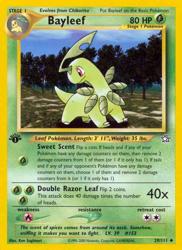 1st edition neo1-29 – Pokémon Bayleef - 29/111 - Uncommon - 1st Edition [neo1-29] [Non-Holo]
