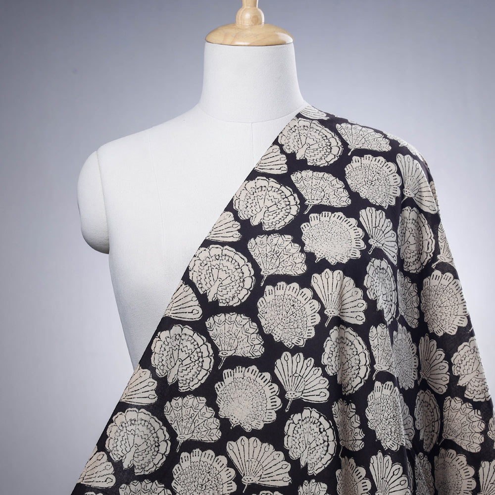 HAVELI CHRONICLES Brown - Beige Peacock Butta Bagru Block Print Cotton Fabric