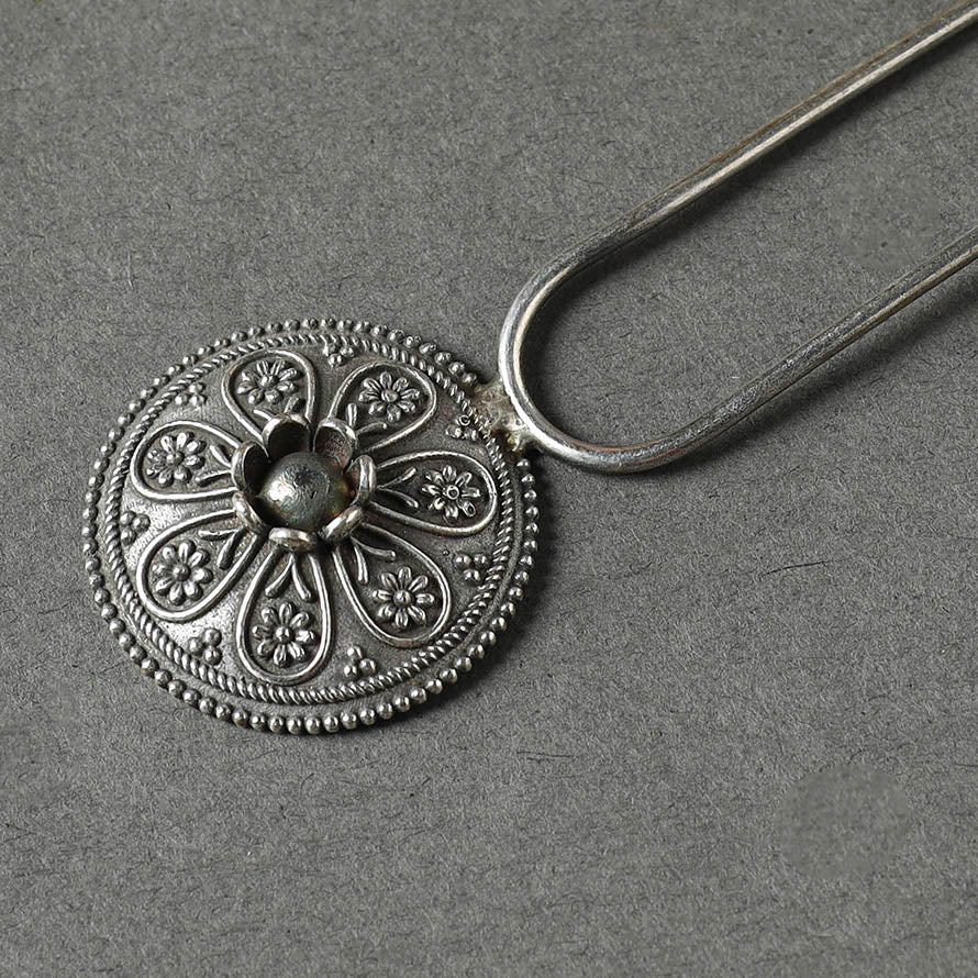 WHITE RIVER STORIES Antique Silver Finish Oxidised Brass Base Juda Pin - view 2