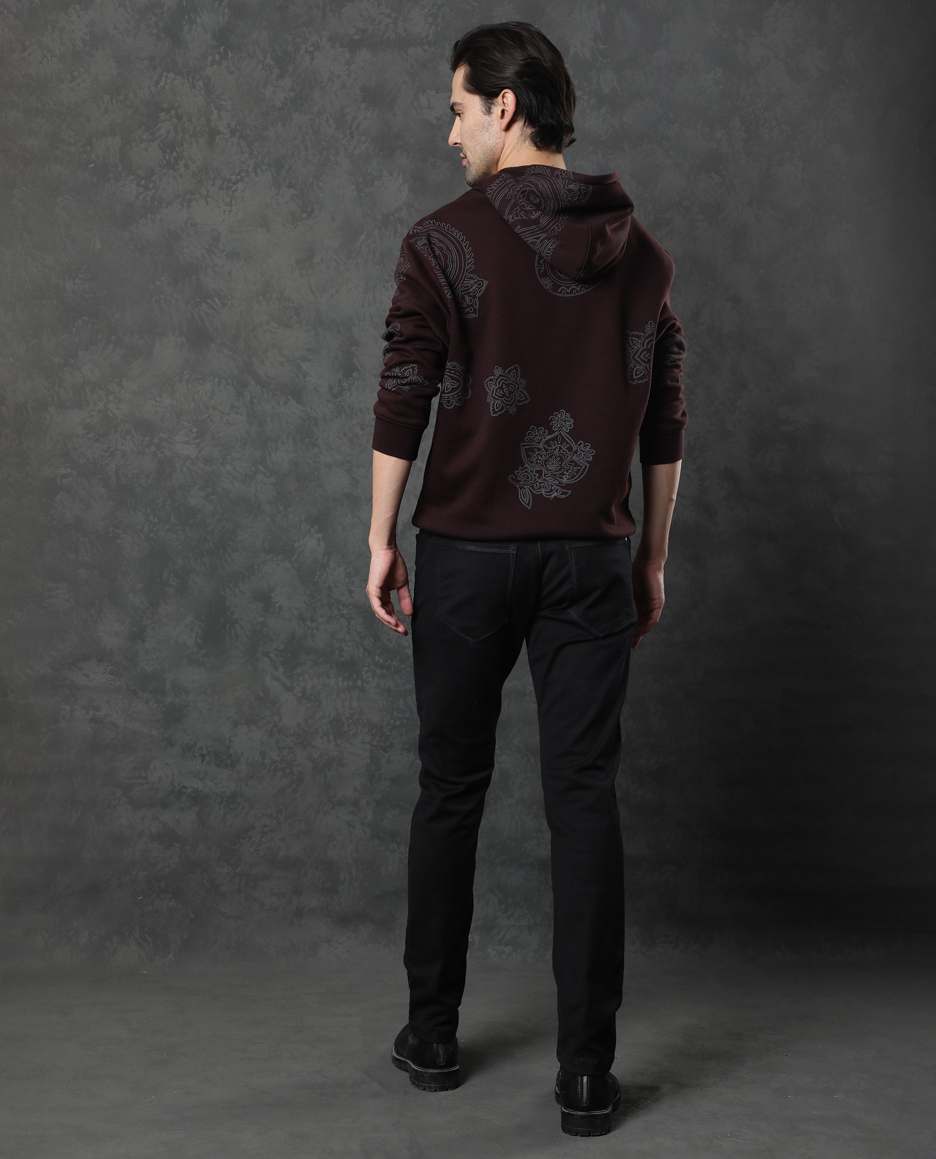 Rare Rabbit Men'S Helio Maroon Sweatshirt Cotton Polyester Fabric Hooded Neck Full Sleeves Drawstring Slim Fit - view 13