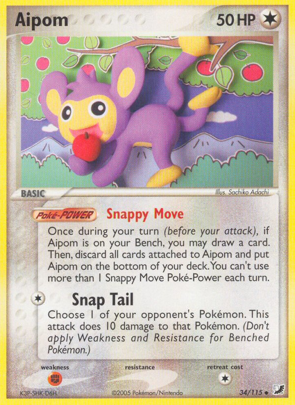 Uncommon ex10-34 non-holo – Pokémon Aipom - 34/115 - Uncommon [ex10-34] [Non-Holo] - Aipom - 34/115 - Uncommon