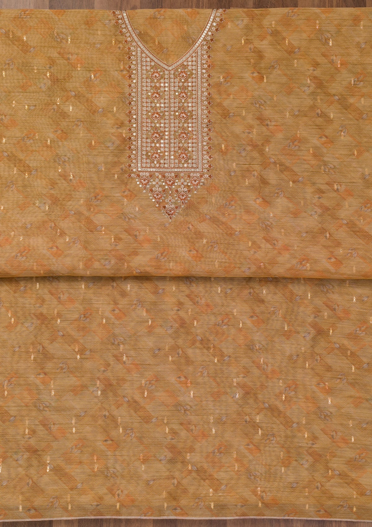 Koskii Mehendi Printed Raw Silk Unstitched Salwar Suit - view 3