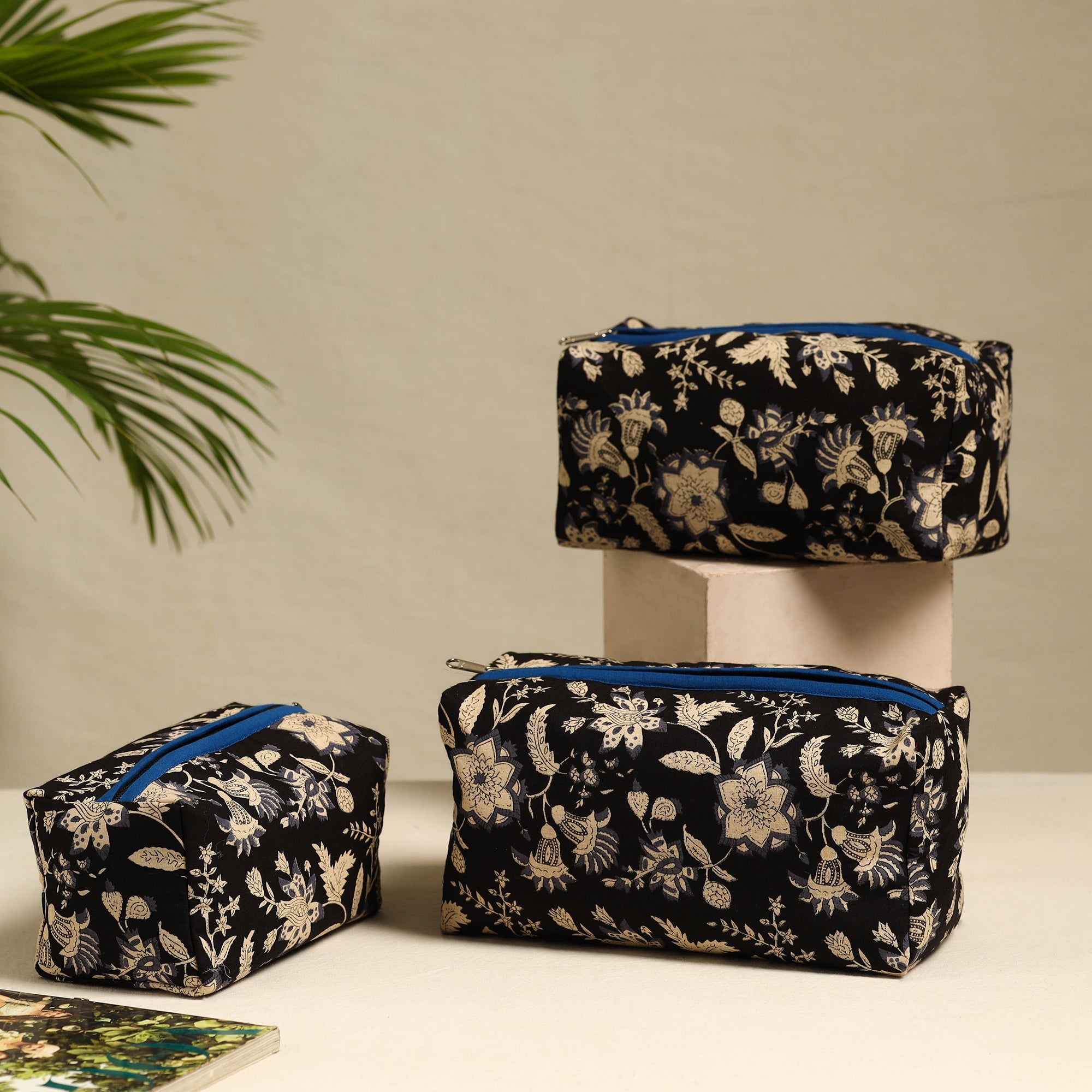 NOORI BAZAR Black - Handmade Cotton Toiletry Bags (Set of 3) 06