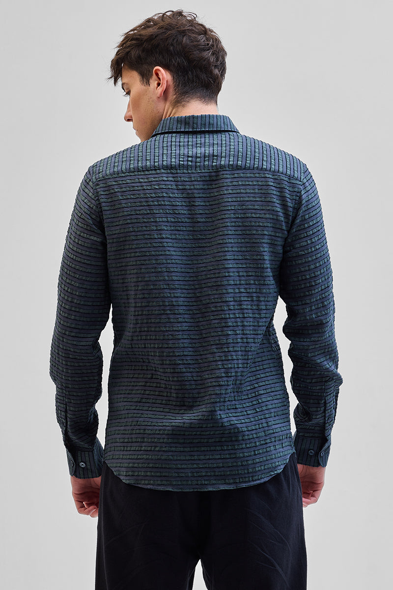 SNITCH Grey Textured Stripes Shirt – Dark Blue - view 7