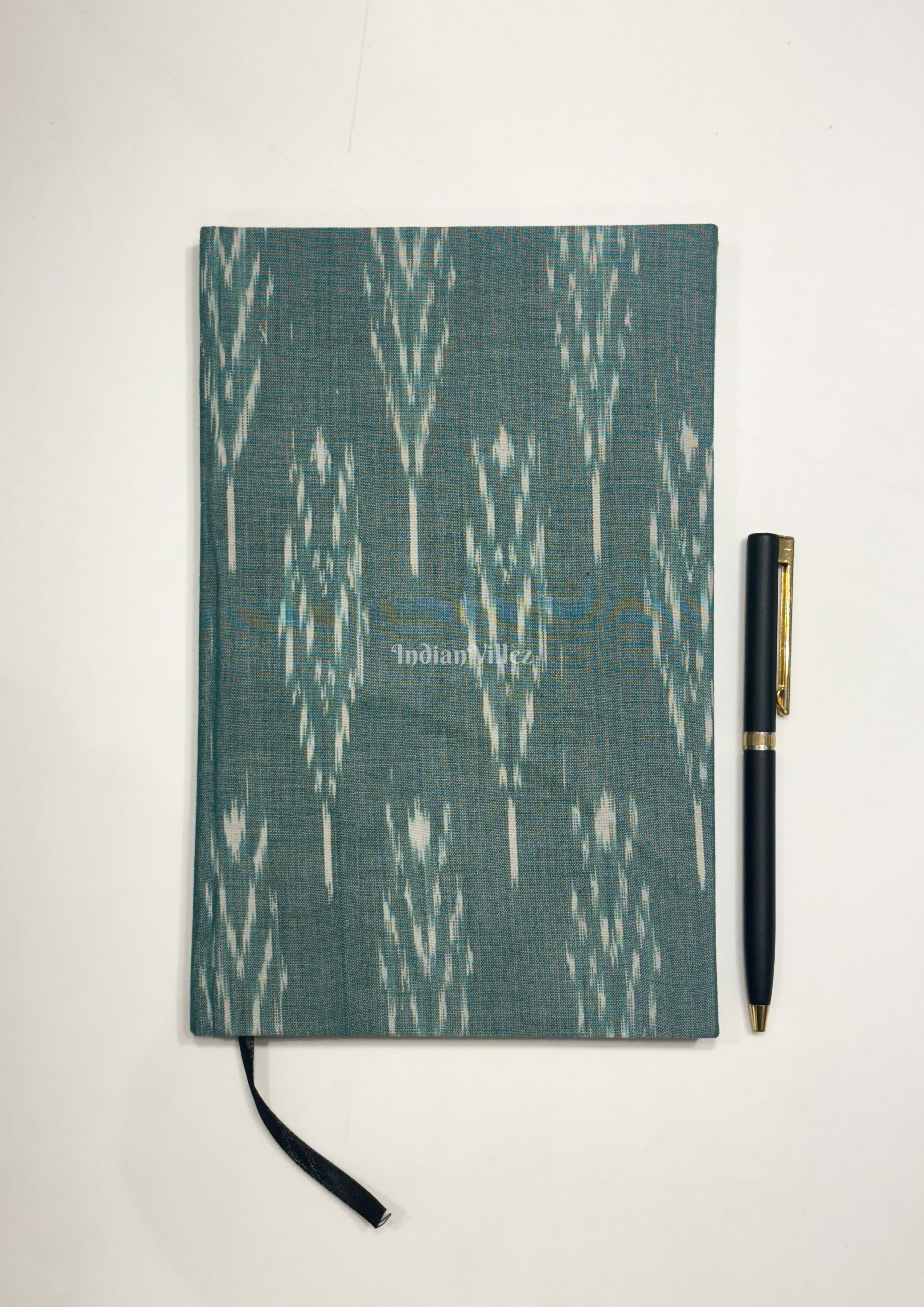 IndianVillèz Sea Green Handmade Ikat Woven Cotton Fabric Cover Diary - view 2