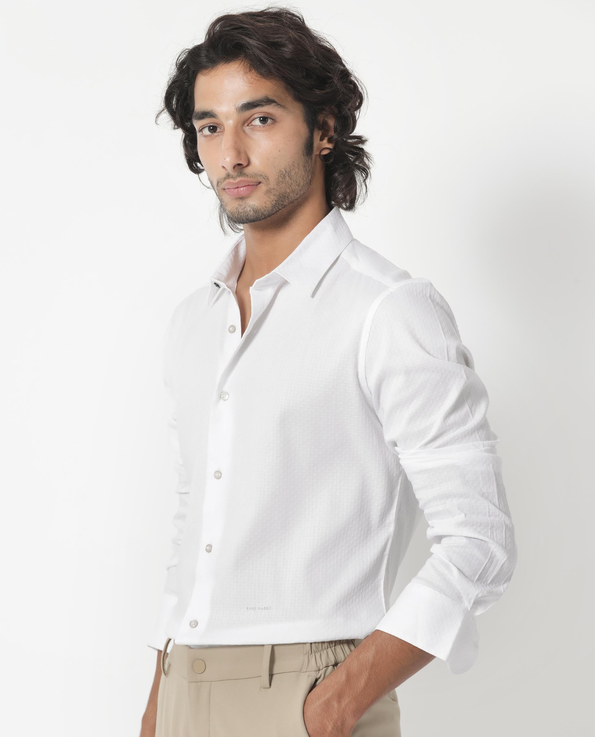 Rare Rabbit Men's Gleny White Cotton Polyester Fabric Full Sleeves Dobby Shirt - view 3