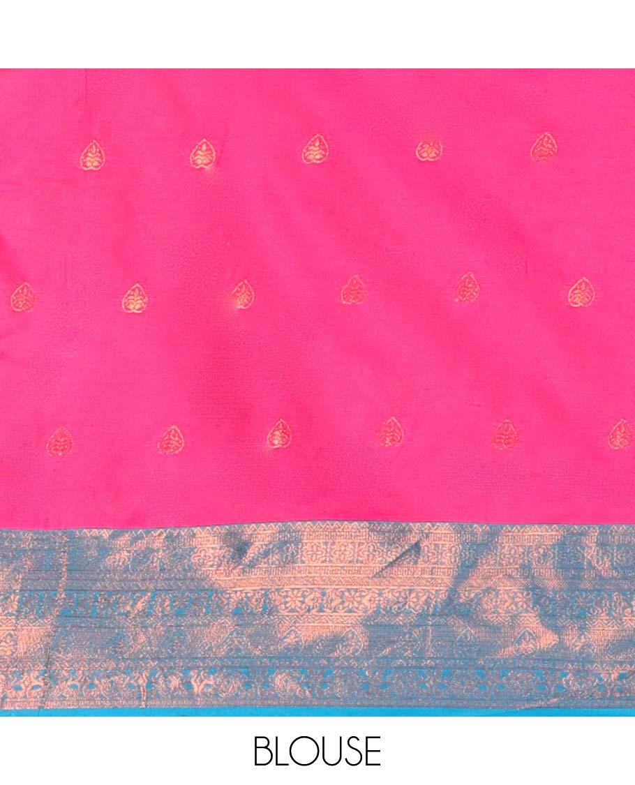 Pothys Pink jacquard art-silk half-saree, zari design blouse, contrast traditional design border & intricate dupatta - view 3