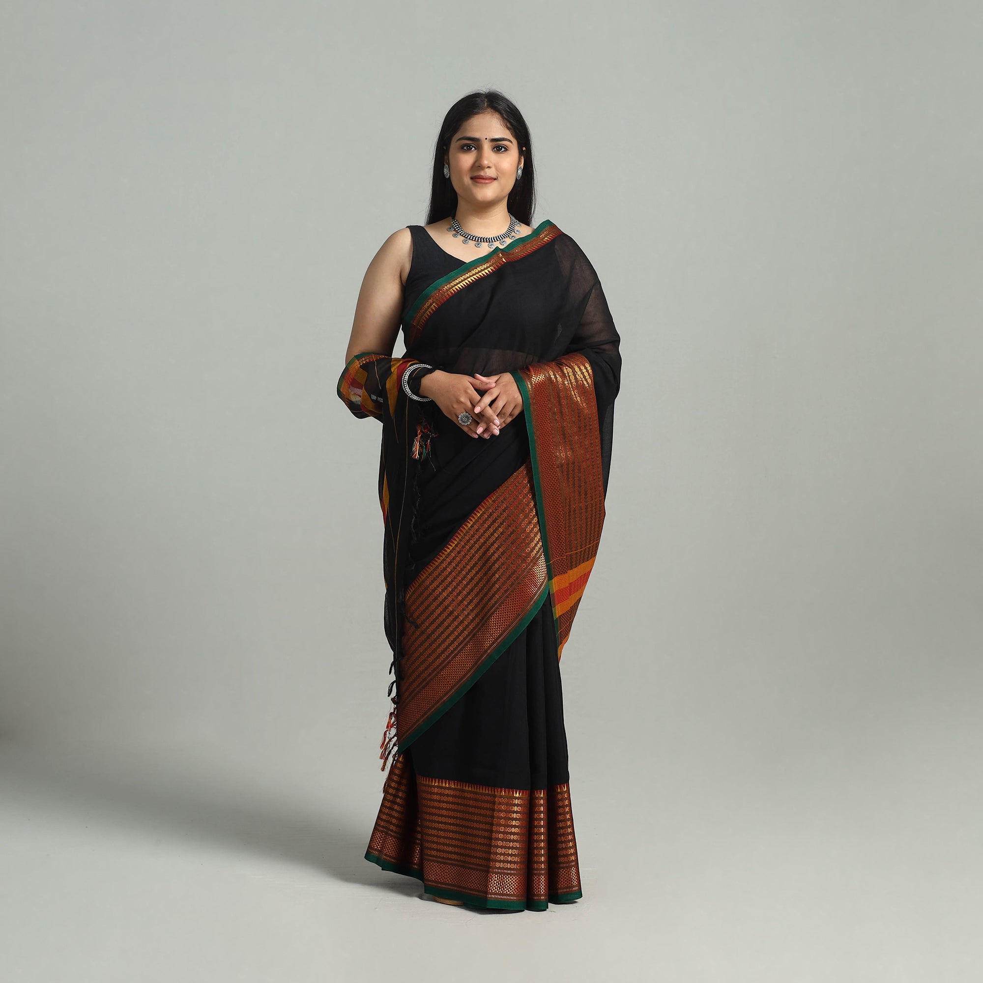 SOUTH KARGHA Black - Dharwad Cotton Saree with Zari Border