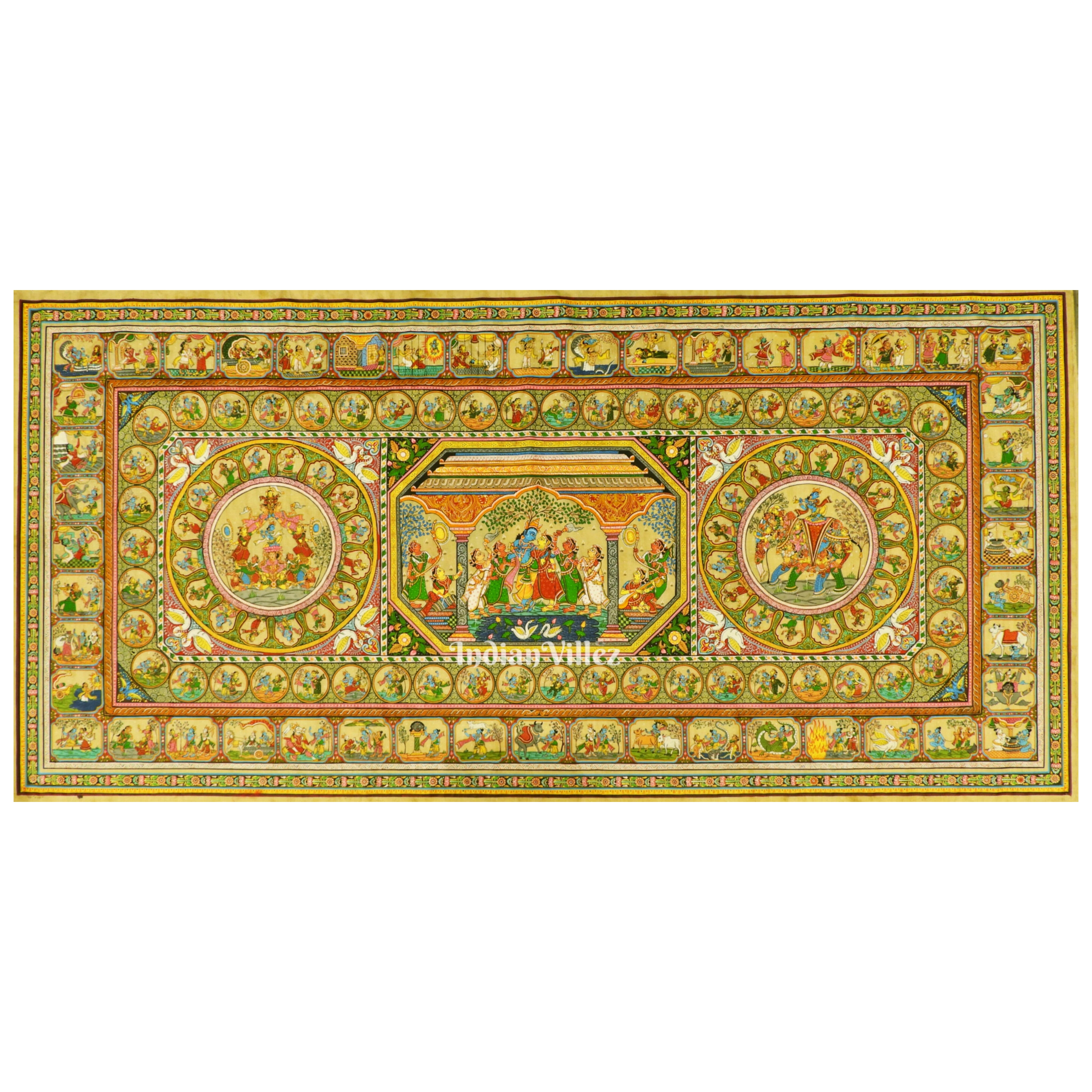 IndianVillèz Krishna Leela With Kandarpa Rath & Kandarpa Hasti Pattachitra Painting For Home Wall Art Decor