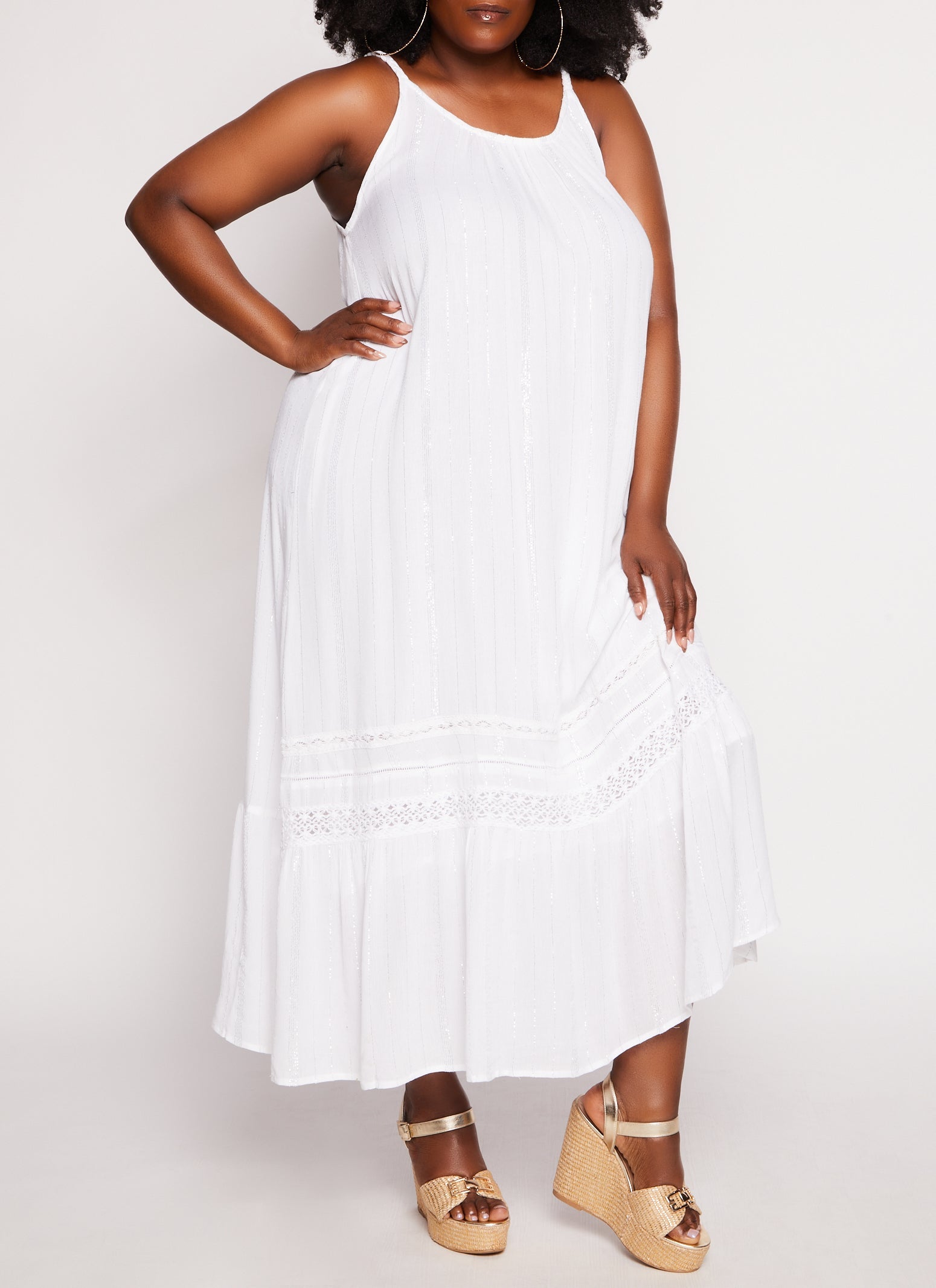 Rainbow Shops Plus Size Gauze Knit Lurex Striped Maxi Dress - view 2