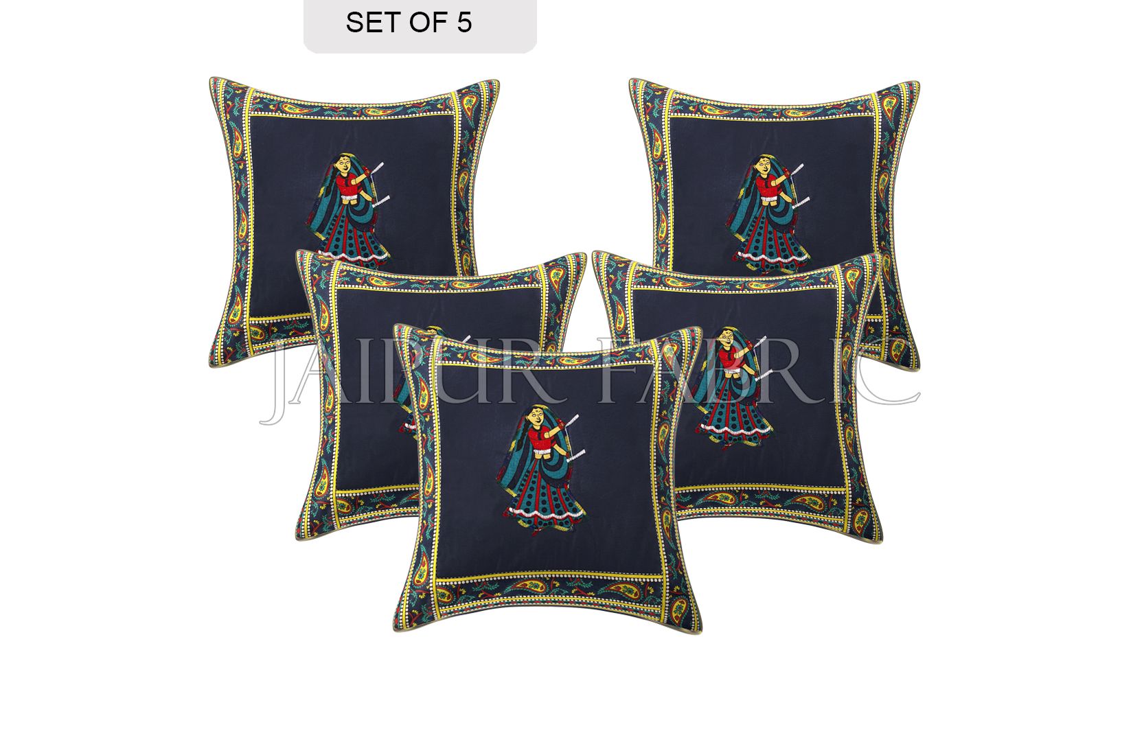 Patchwork applique cushion – JaipurFabric® Blue Dance Design Patchwork & Applique Cushion Cover
