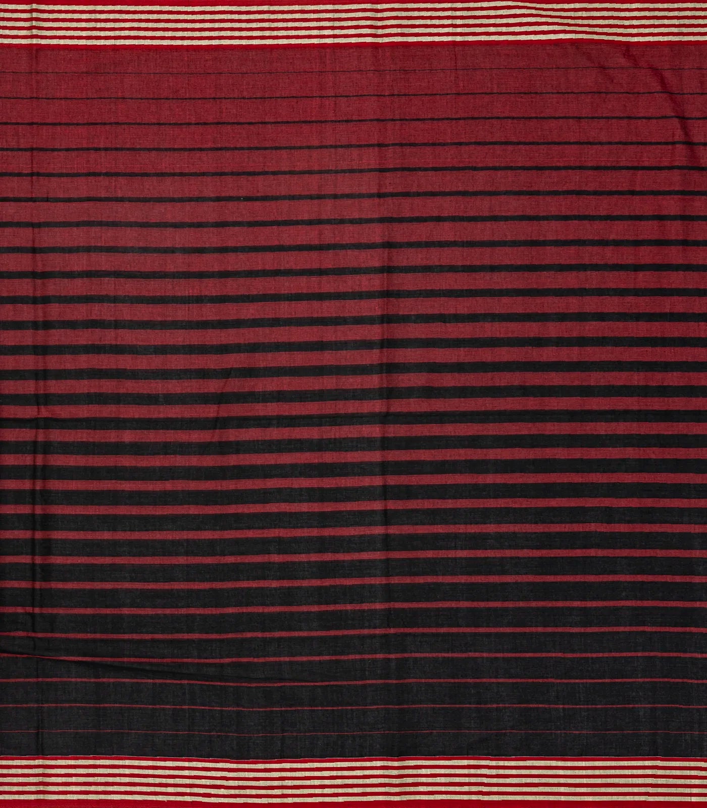 RmKV Maroon Handloom Bengal Cotton Saree With Red & Black Gradient stripes - view 4