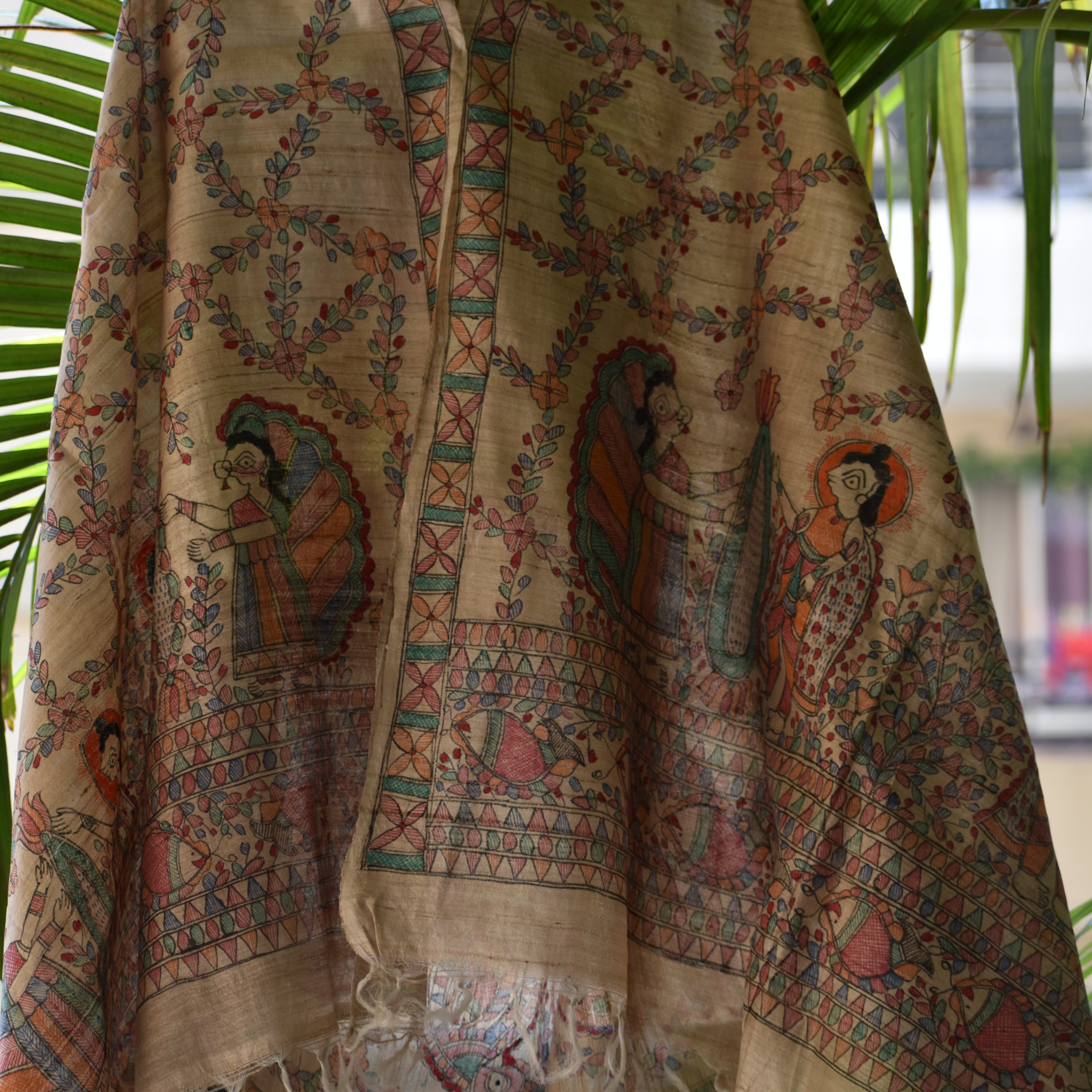 DIORAMA DESIGNS Brown - Madhubani Hand-Painted Natural Tussar Silk Dupatta