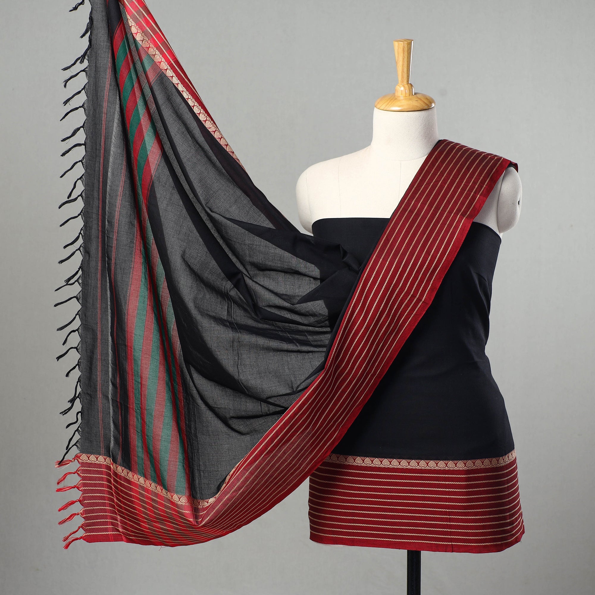 SOUTH KARGHA Black - 3pc Traditional Cotton Dharwad Dress Material 12