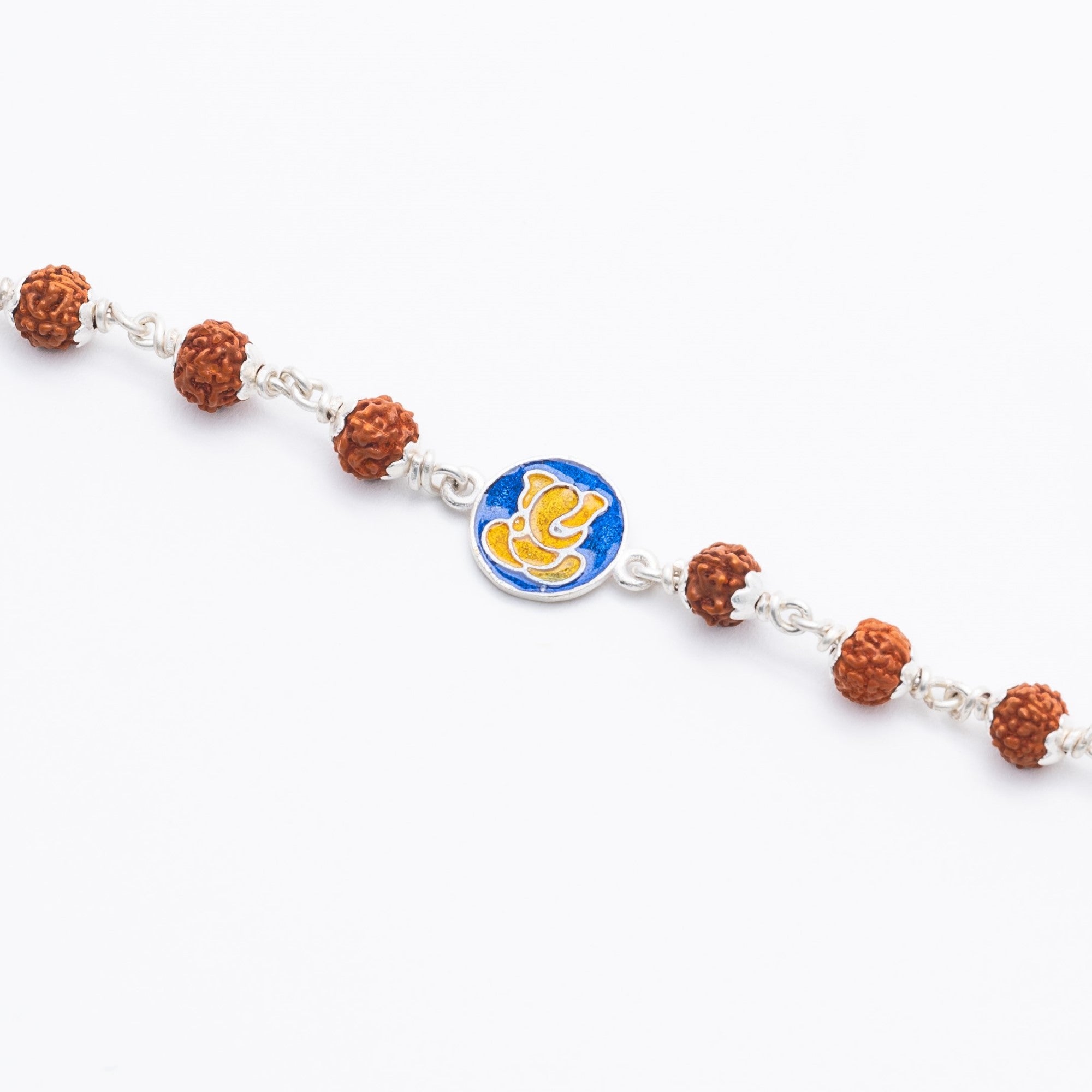 Prinjal Jewellers Rudraksha Silver Bracelet with Ganesh Single Line for Kids