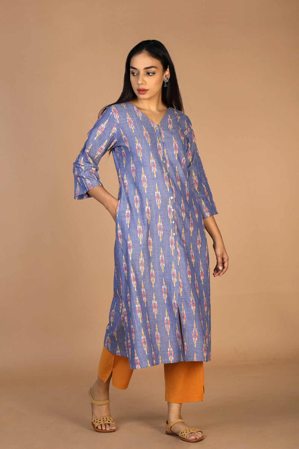 Kalanjali Ethnics Cotton Ikat kurti – Women's, COBALT BLUE - view 5