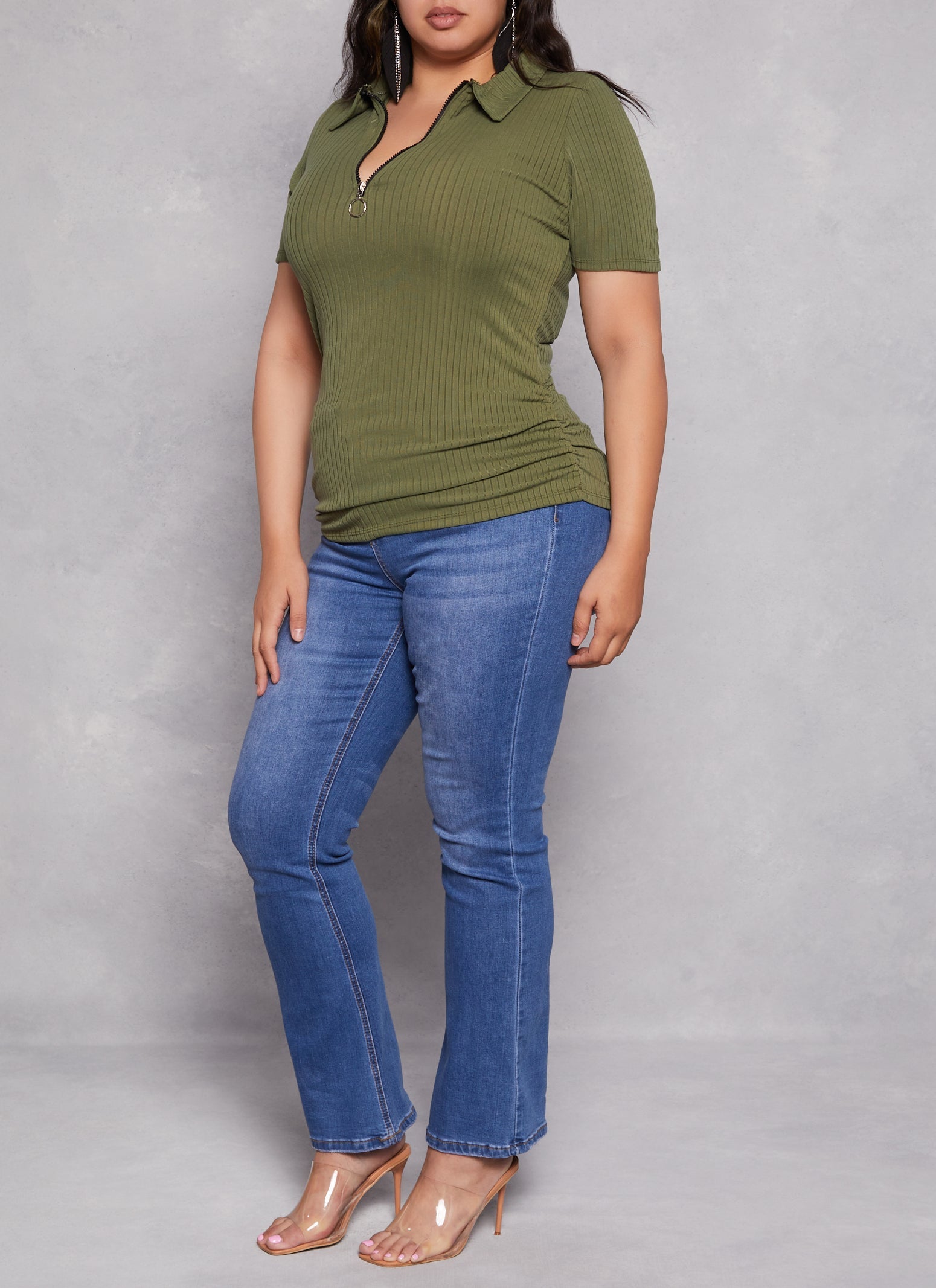 Rainbow Shops Plus Size Ruched Half Zip Polo Shirt - view 2
