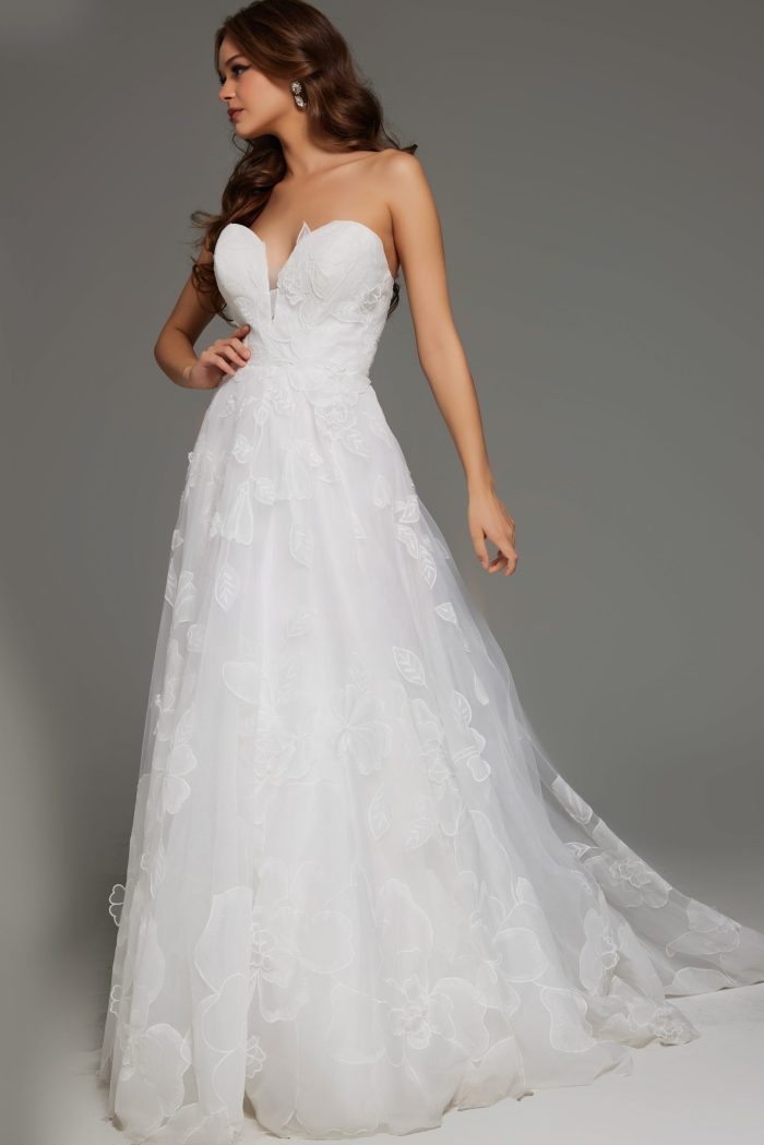 Jovani JB42324 A Line Long Floral Wedding Dress - view 3