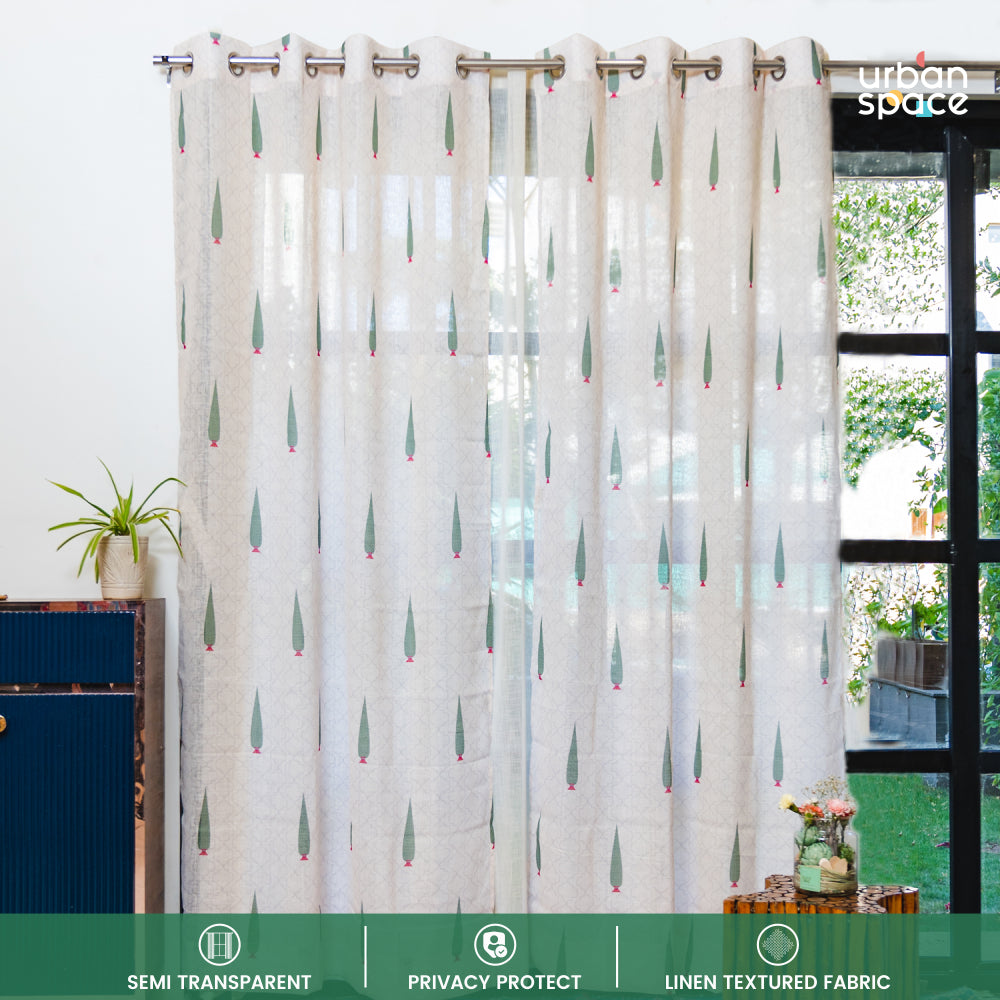 Urban Space -Home Furnishing Store Printed Sheer Linen Curtains, Light Filtering, Pack of 2 Curtains - Pinewood - view 5