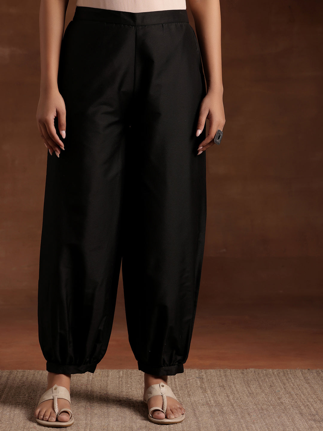Libas Black Solid Silk Salwar