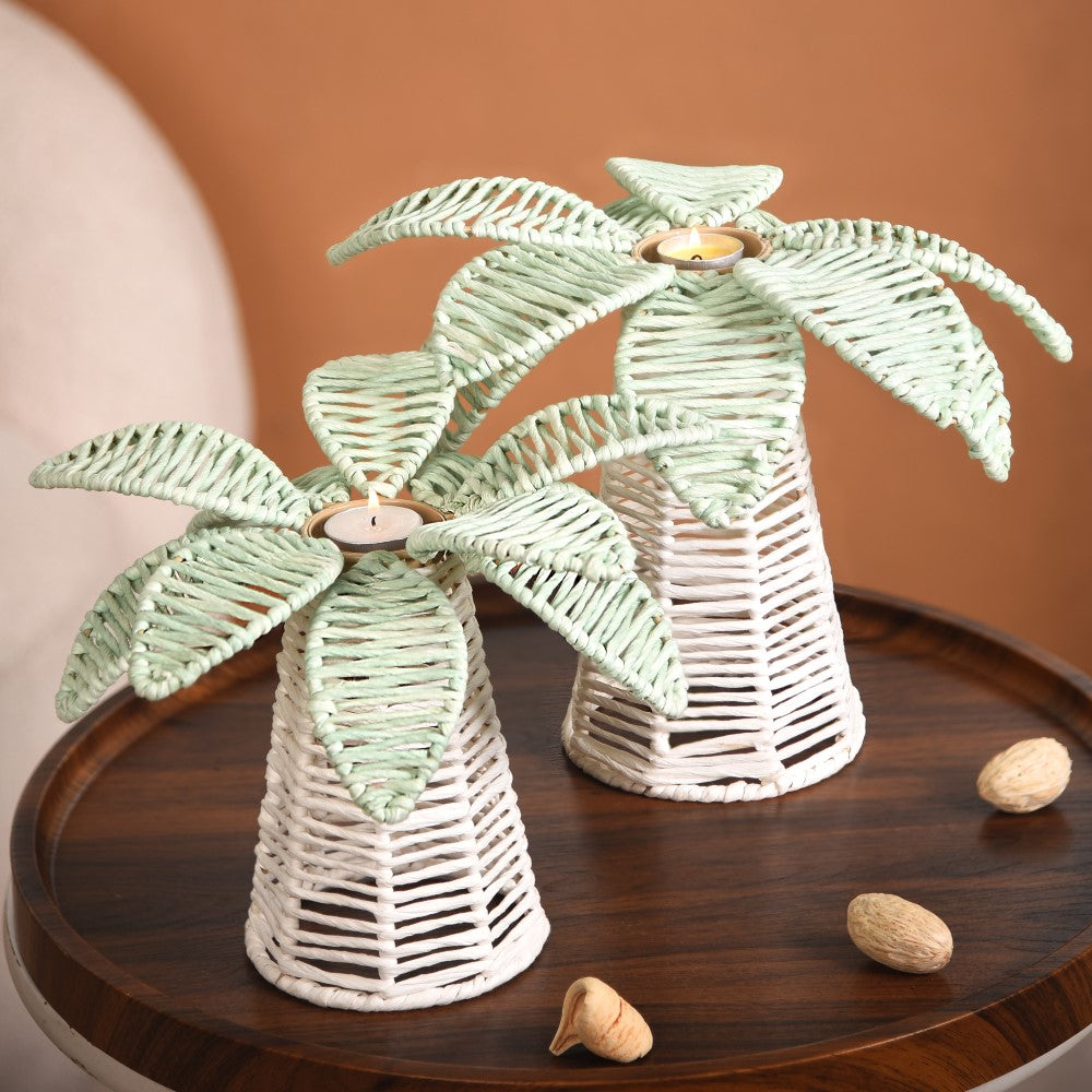 Nestasia Set Of 2 Raffia Palm Candle Holder For Home Decor