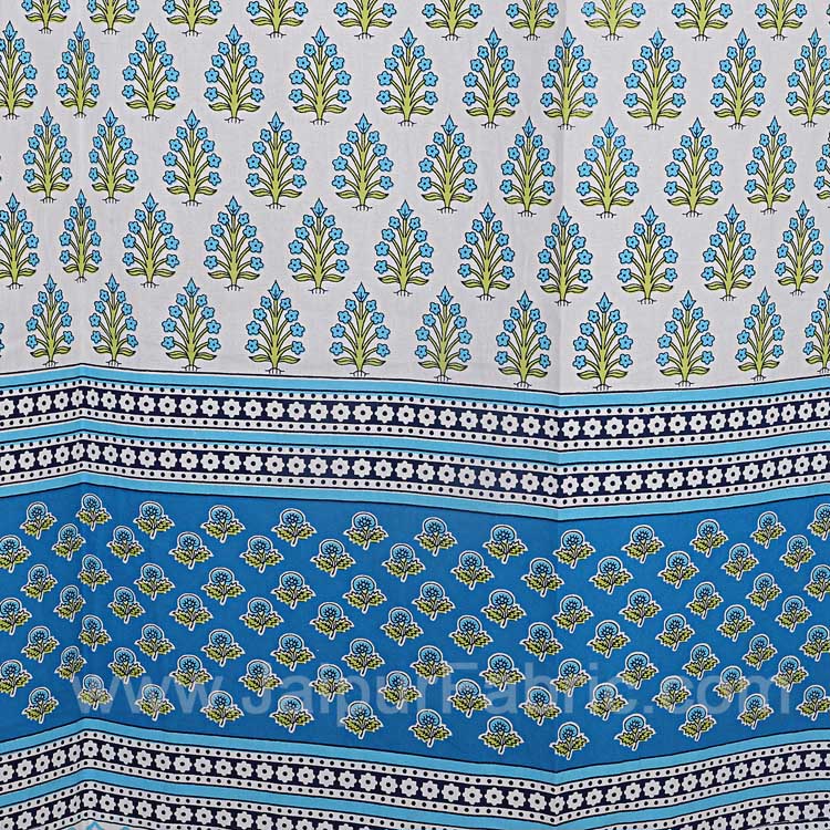 JaipurFabric® Sky Blue Floral Geometric print Cotton Grommet Curtain