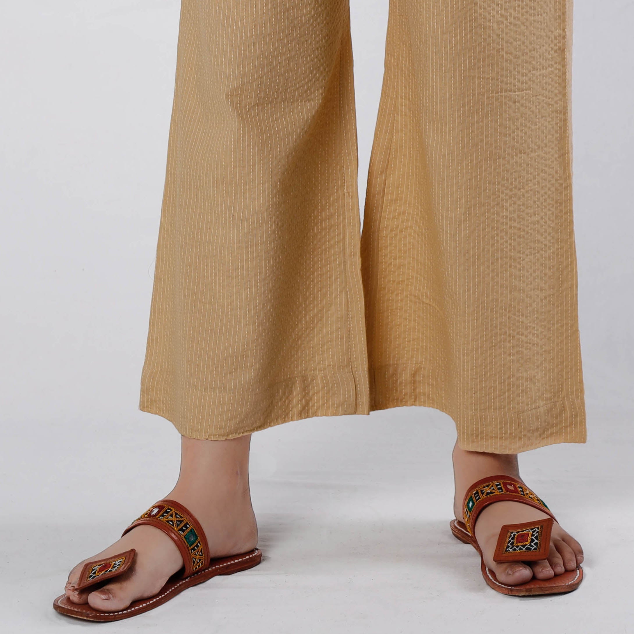 ITOKRI CASUALS Beige - Running Stitch Cotton Palazzo - view 2